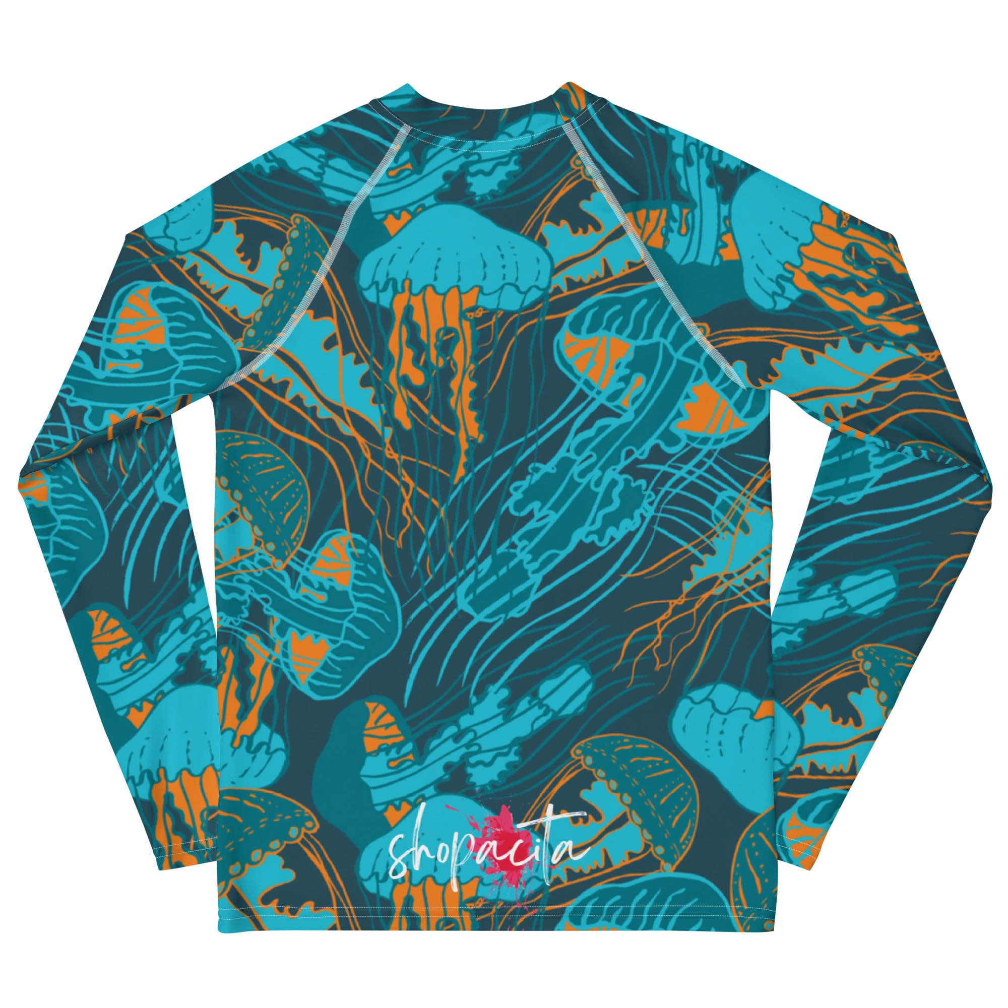 Rashguard Jugend Jungen, Langarm, Badeshirt, Schwimmshirt, Sonnenschutz, Badebekleidung, Schnelltrocknend, UPF 50+, Rash Top mit Print, Rash Guard Shirt, UV Shutz, Jellyfish, 134-158 cm (14)