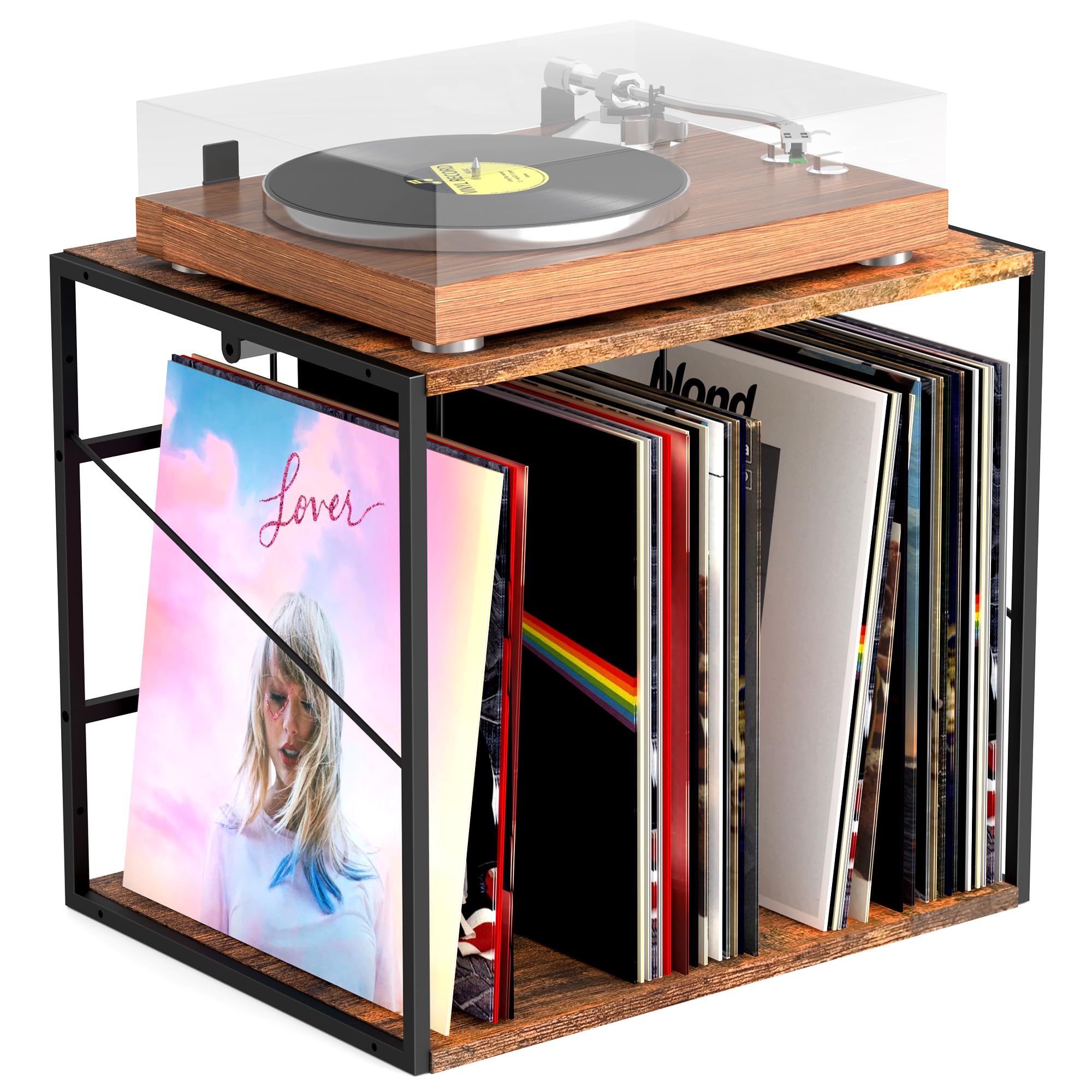 Alytree Vinyl Record Storage Holder for 100LPs, Vinyl Record Stand Wall Mount with Movable Divider, Solid Record Display Crate & Organizer for Albums, Magazine, Book, File — image 1