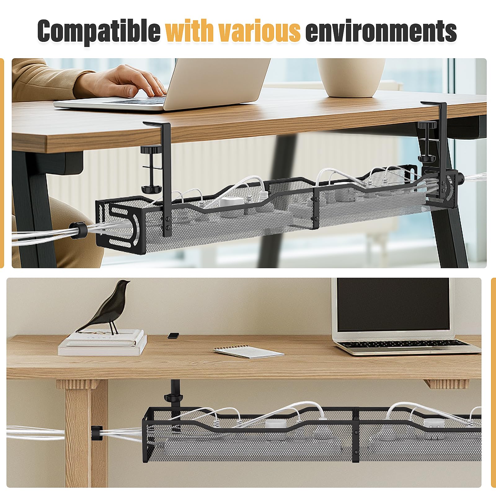 Kabelmanagement Set 130cm - Schreibtisch Kabelorganizer Schwarz