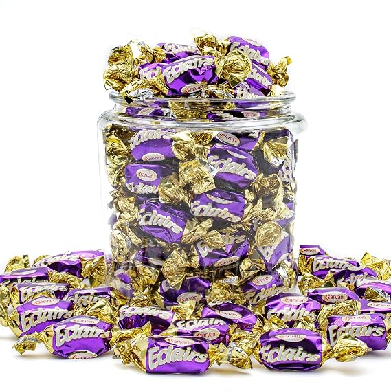 Turkish Soft Caramel with Chocolate Cream Filling 2 lb Eclairs Candy, Individually Wrapped, Bulk Bag