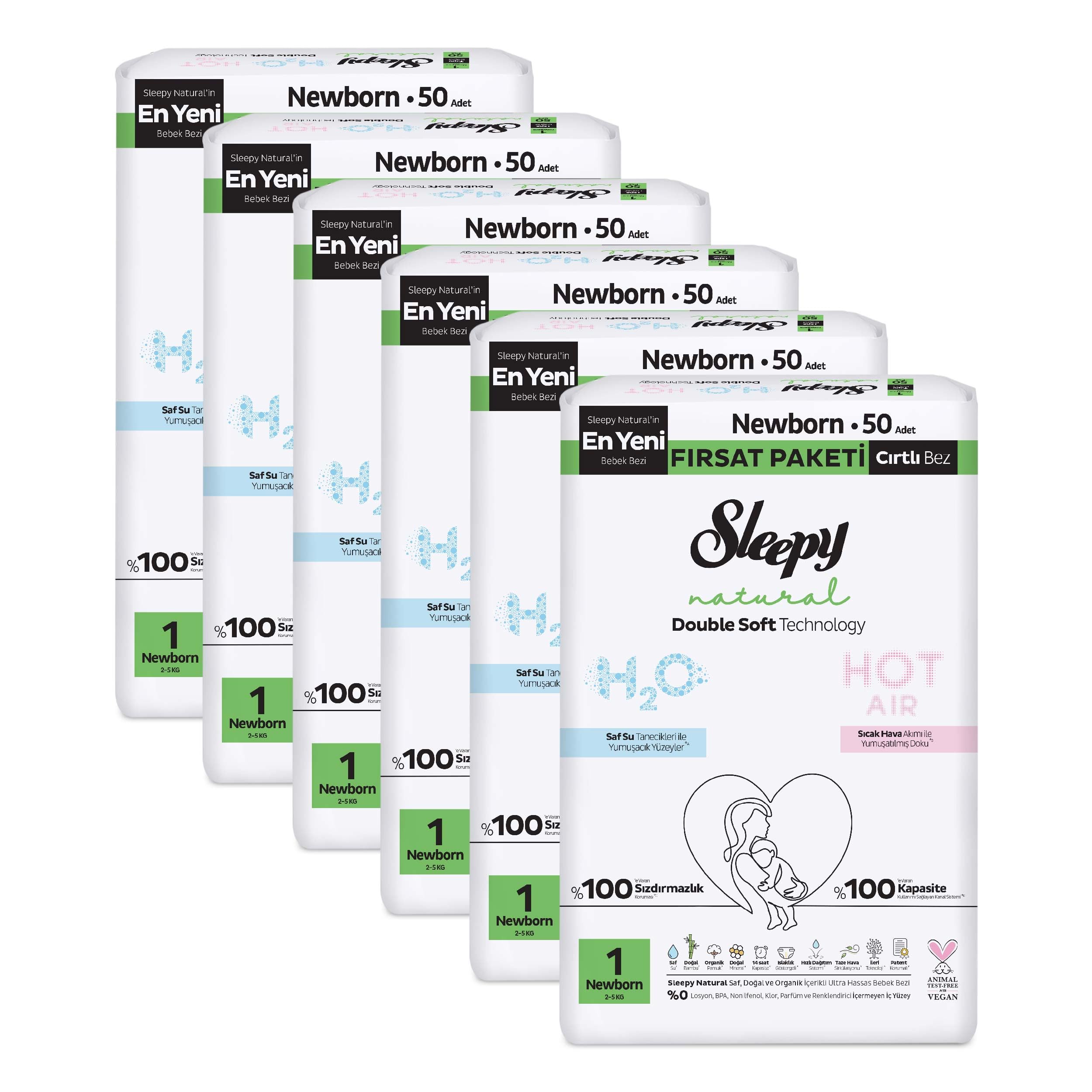 Sleepy Natural Double Soft Fırsat Paketi Bebek Bezi 1 Numara Newborn 300 Adet