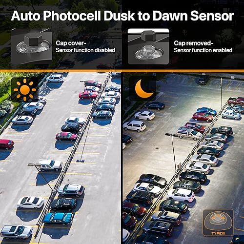 Miniatura 4 de Demilare Paquete de 2 luces LED de estacionamiento de 300 W, montaje de brazo ajustable, fotocélula del atardecer al amanecer, luz de área comercial