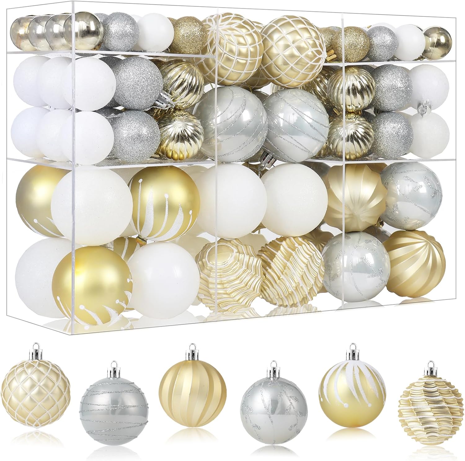 100PCS Gold and Silver Christmas Ornaments Set, Shatterproof Christmas Ball Ornaments Bulk, Assorted Decorations Baubles Hanging Ornaments for Christmas Trees Holiday Party Decor (Gold & Silver)
