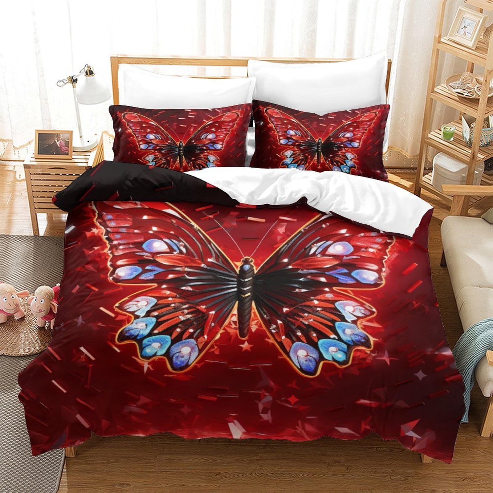 Parure de lit papillon 3D housse de couette 220x240 microfibre pour literie enfants et ados