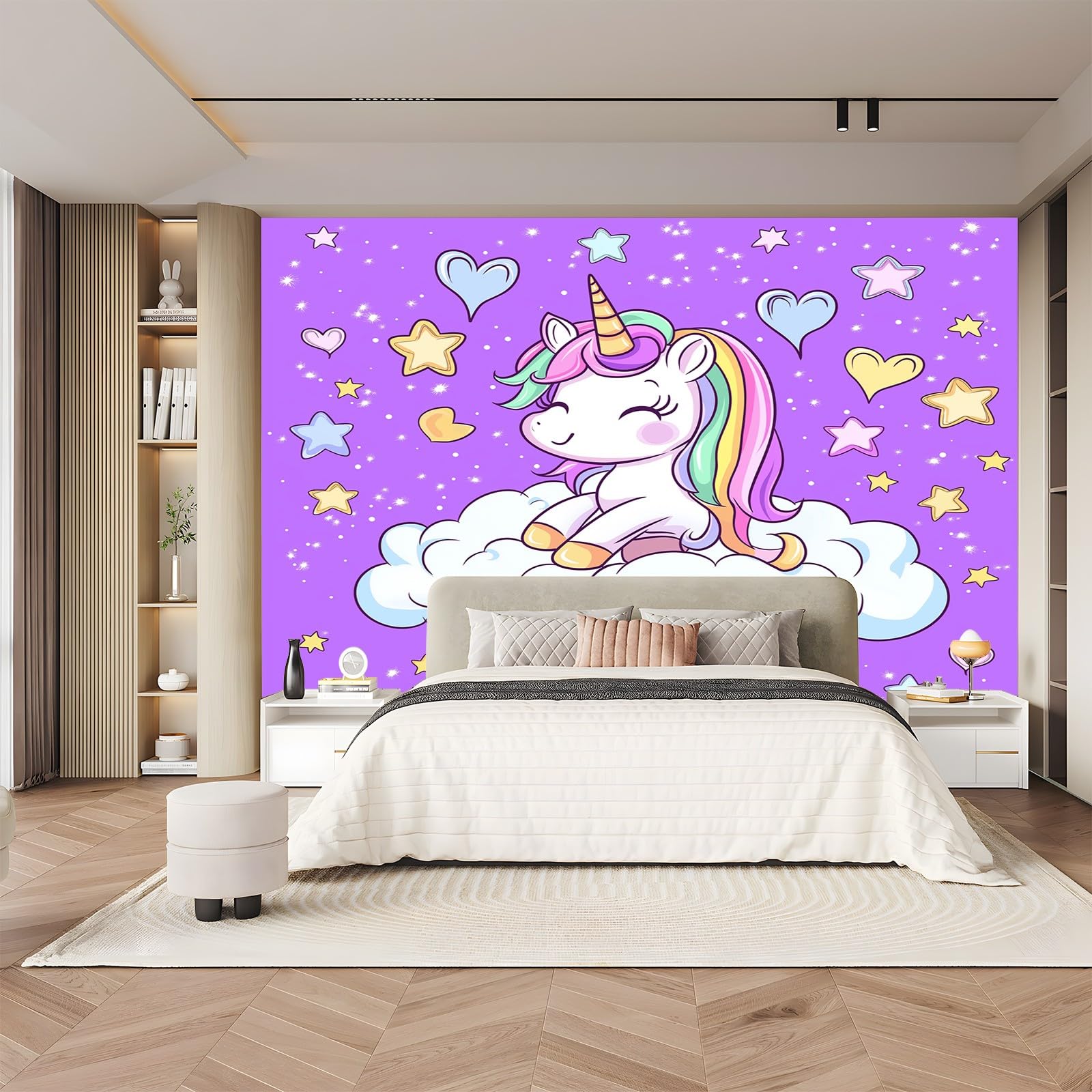 Panoramiczna tapeta fantazyjna jednorożec chmury fioletowy różowy 200 x 140 cm (szer. x wys.), dekoracja ścienna do sypialni salonu nowoczesny design do salonu dekoracja pokoju dziecięcego dla