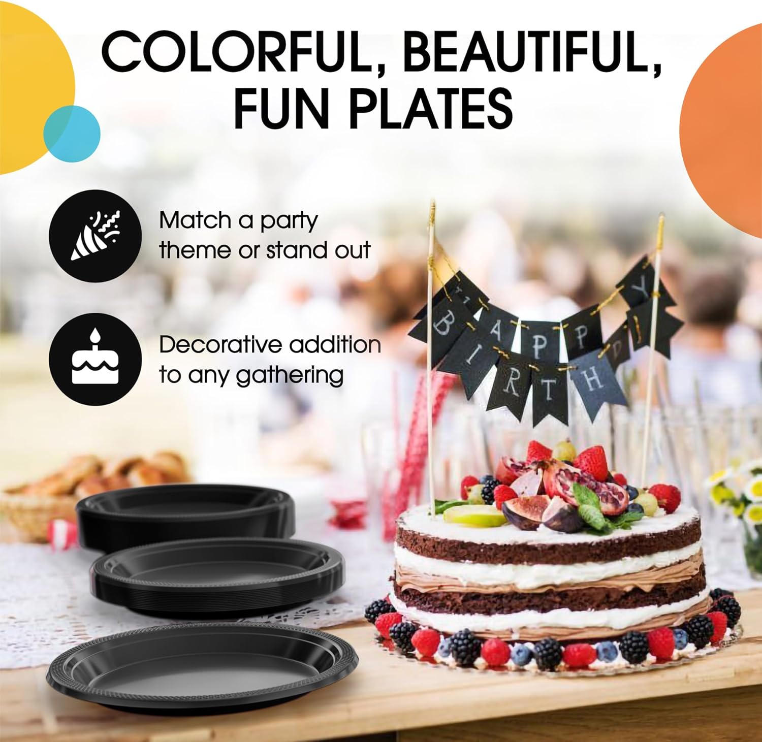 Party Solids Black Plastic Plates For Party 9" Black Disposable Plates Heavy Duty 100 Pcs Plastic Dinnerware Sets Heavy Duty 350 GSM Disposable Dinnerware Set - Image 5