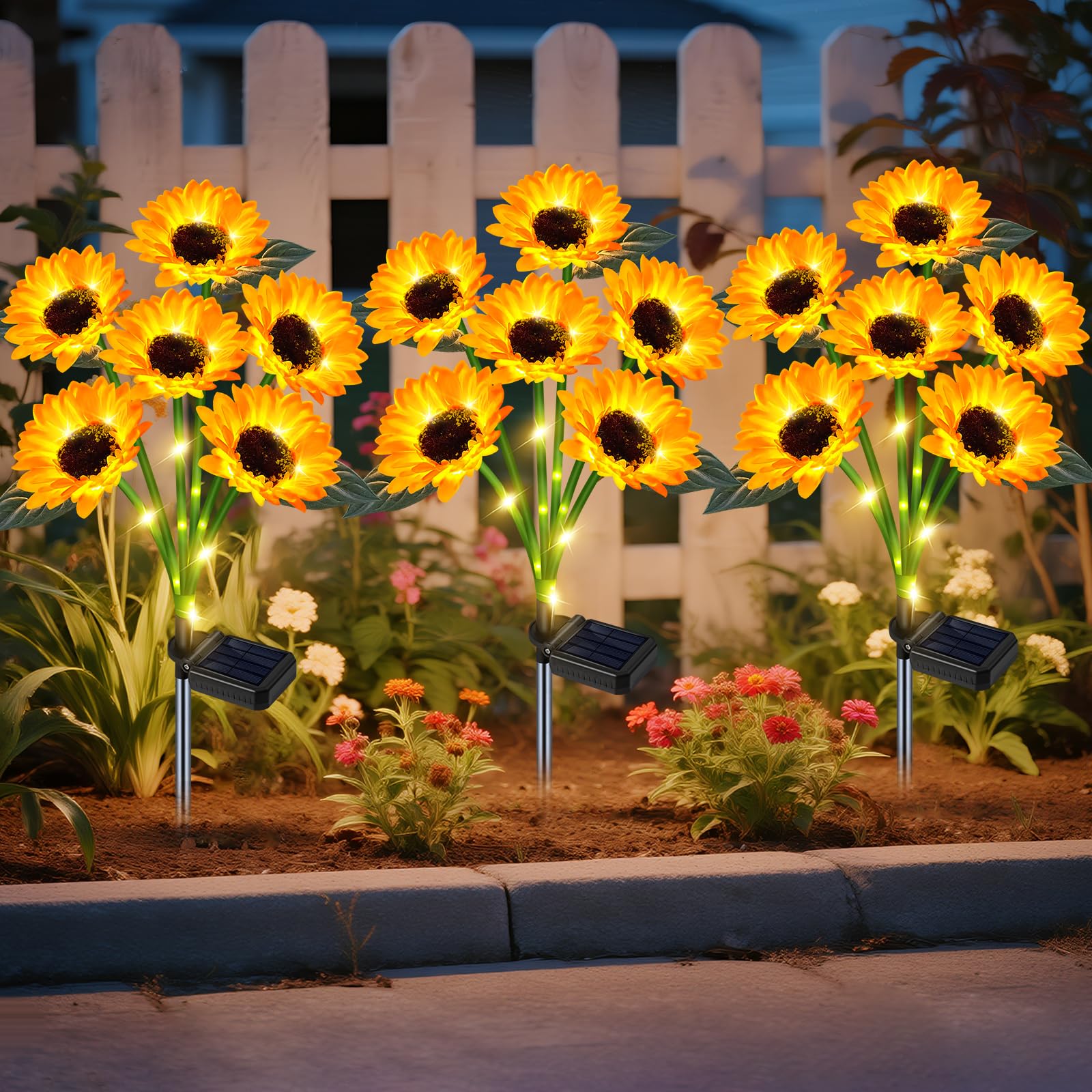 Solar Outdoor Lights Garden Decor, 3 Pack Solar Sunflower Lights, 18 Waterproof Garden Decor Flower for Outside Yard Patio,Flower Bed, Pathway, Gift for Women, Mom, Grandma