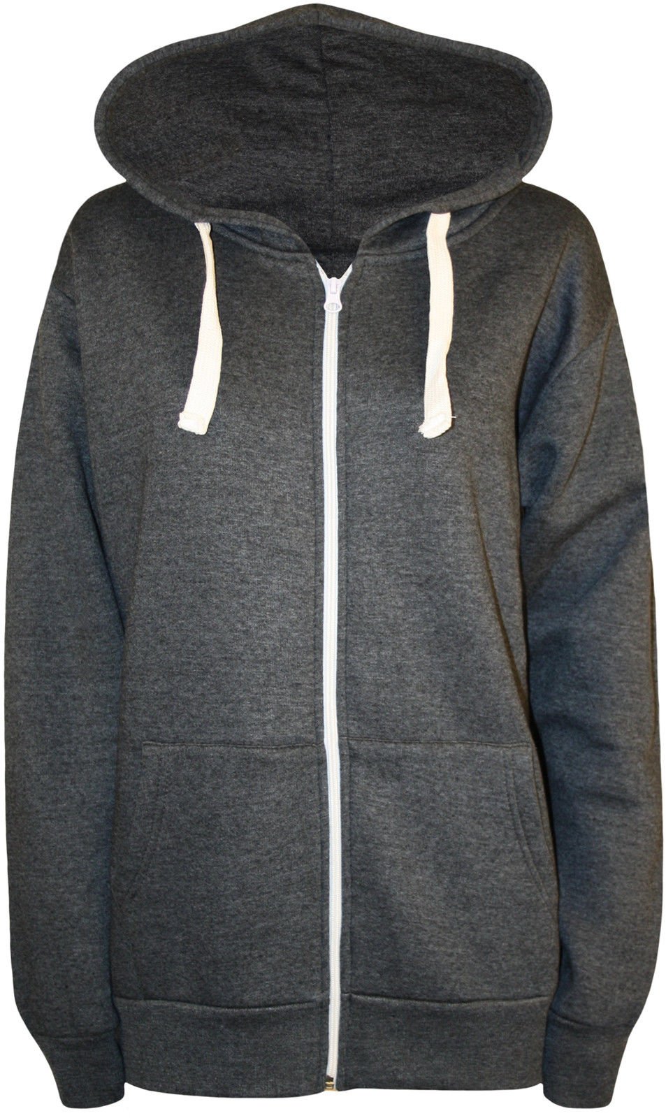 Nauvelle Women's Charcoal 3028-M Plus Size Plain Full Zip Hooded Top Sweatshirt Hoodie-26/28