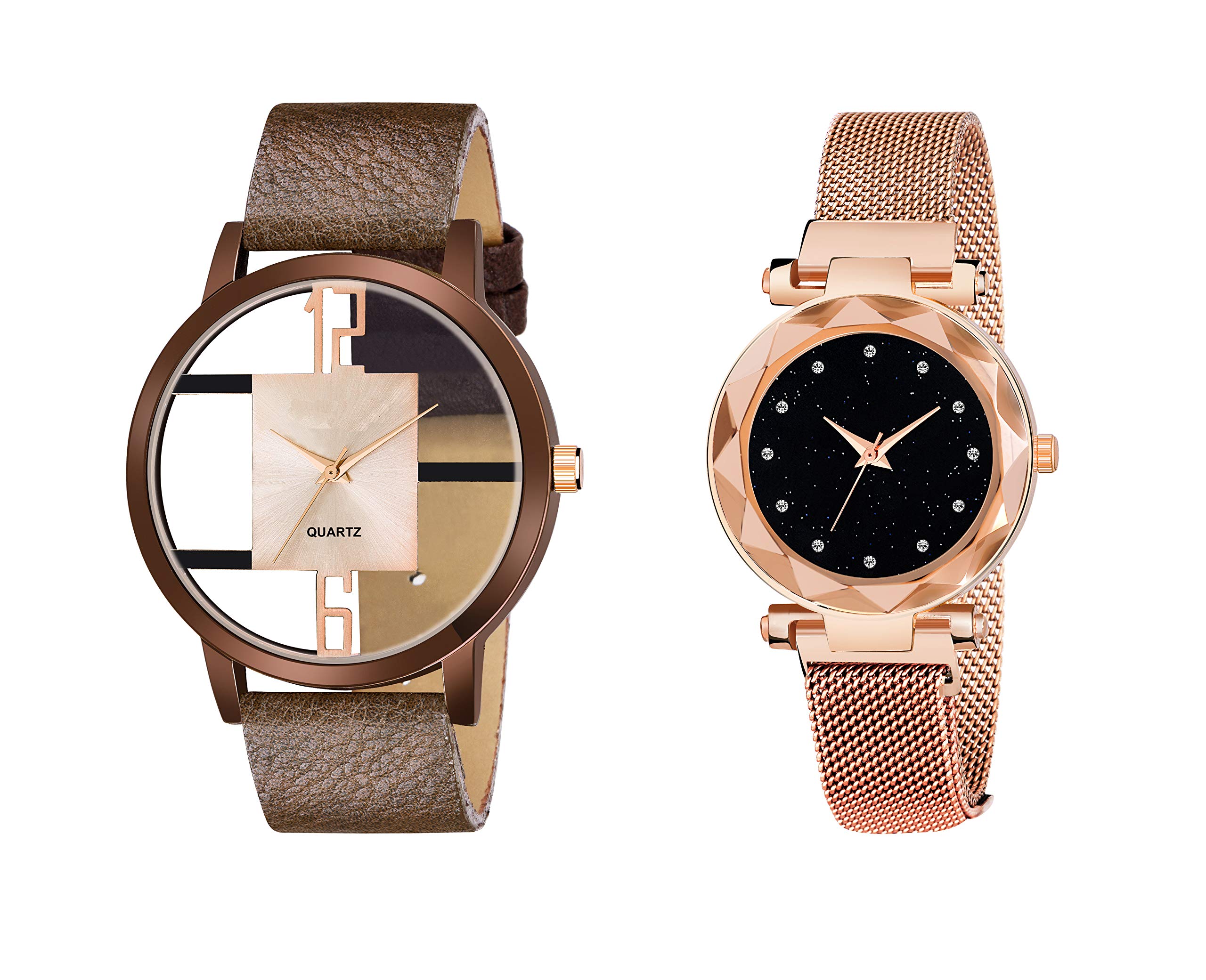 Niyati Nx 6 to 12 Brown Dial Leather Strap Copper 12 Daimouns Maganet Analog Watch - for Couple (B08KS45W69) Amazon Price History, Amazon Price Tracker