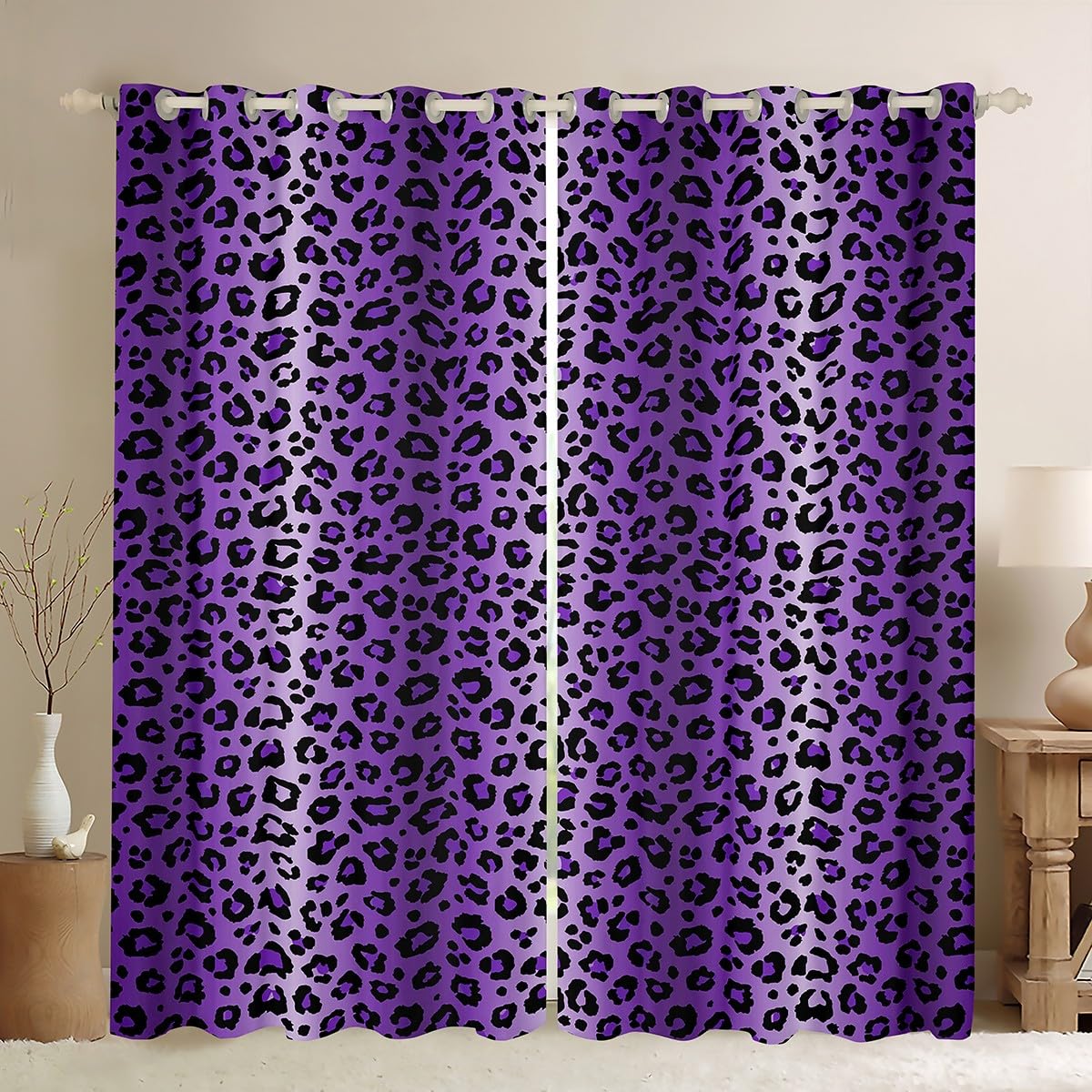 Homemissing Purple Black Cheetah 30%-50% Blackout Curtains Leopard Window Curtains Safari Animal Print Darkening Drapes for Bedroom Wildlife Living Room Window Treatments (2 Panels,W52*L90)