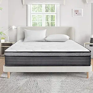 Eiue Queen Size Mattress - 10 Inch Hybrid, Pocket Spring, Medium Firm, Breathable & Supportive