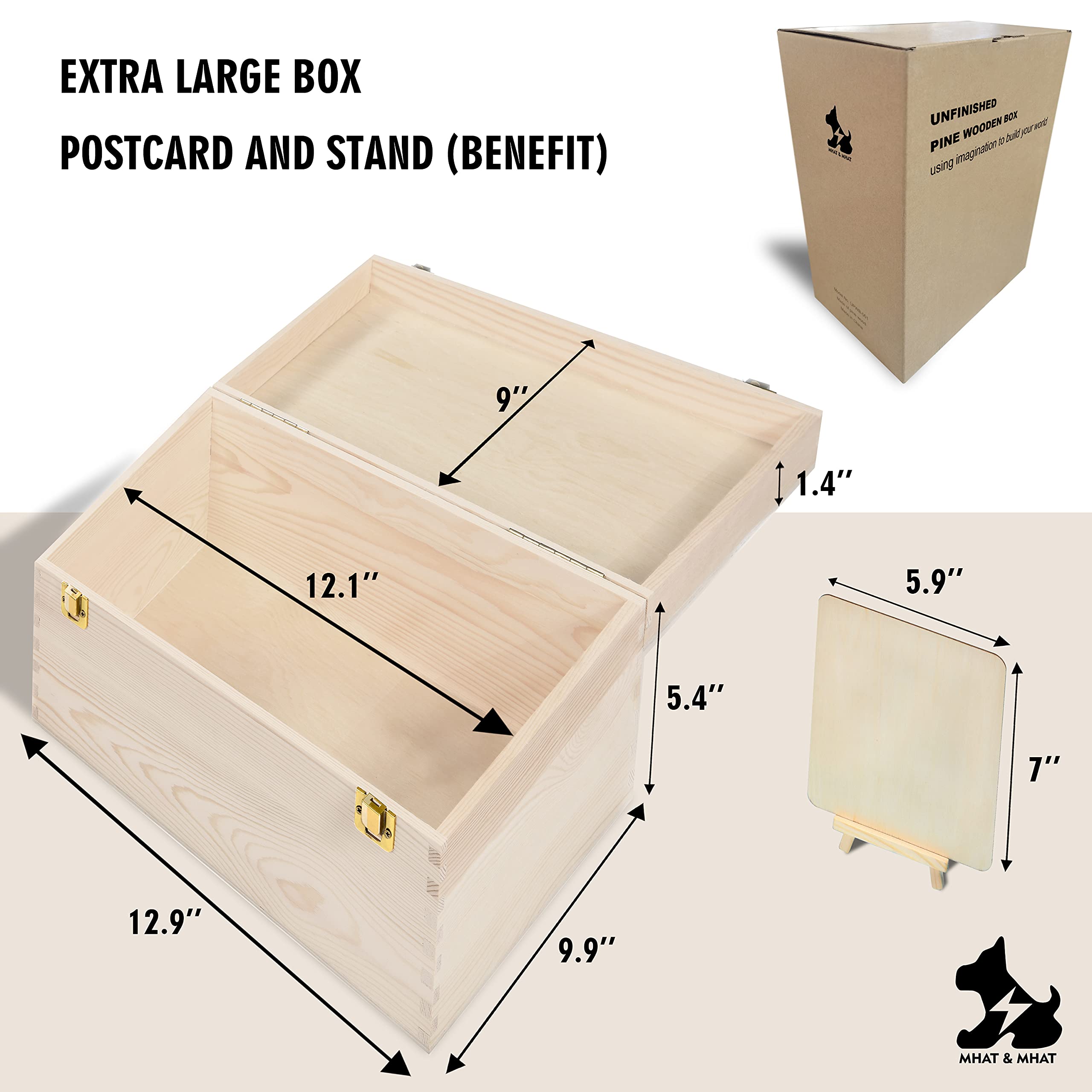 Buy MHAT & MHAT Large Wood Box, 12.9x9.9x6.8 in, Unfinished Wood Box