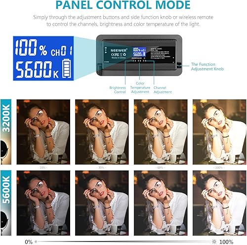 Miniatura 4 de Neewer Iluminación LED bicolor redonda de estudio, luz ultrafina de flapjack con borde de estudio, luz de retrato regulable de 18''45.5cm 70 W, con