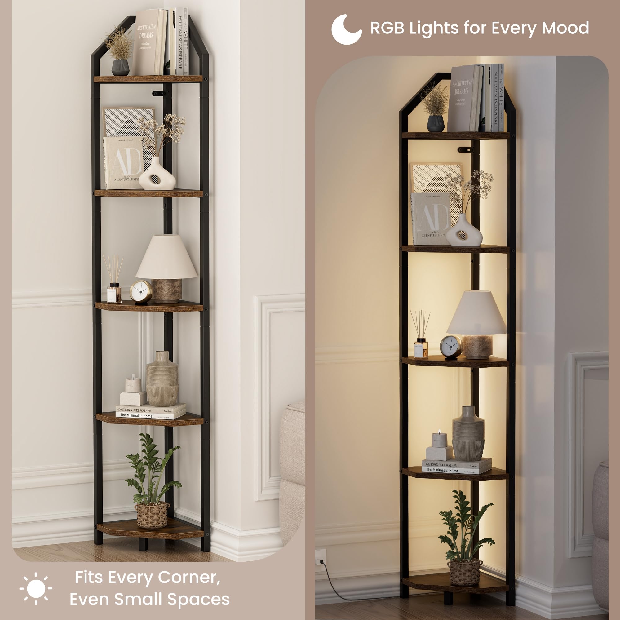 Amazon.com: Realgulf 5-Tier Corner Shelf | 70 Inch Tall Bookshelf