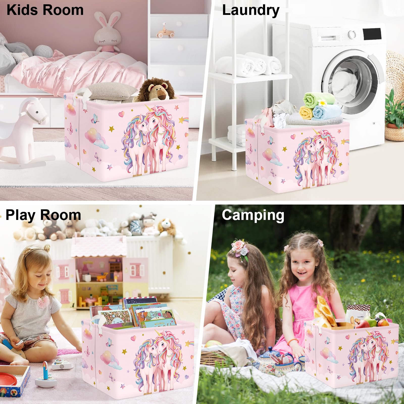 Clastyle Cestos Almacenaje Infantil Unicornio Rosa Cesta Ropa Sucia Plegable para Habitación Bebé Dormitorio Cajas de Almacenaje Juguetes para Chica, Estrella, 40x30x30 cm