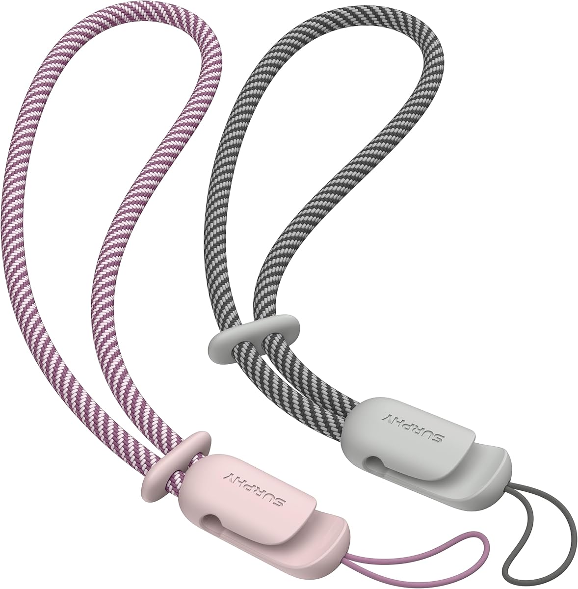 SURPHY 2 Pack Phone Lanyard for Cellphone Case, Phone Wrist Strap for Case, Cellphone Strap with 2-Color Braided, Charm Wrist Lanyard for Women and Men, Pink & Gray