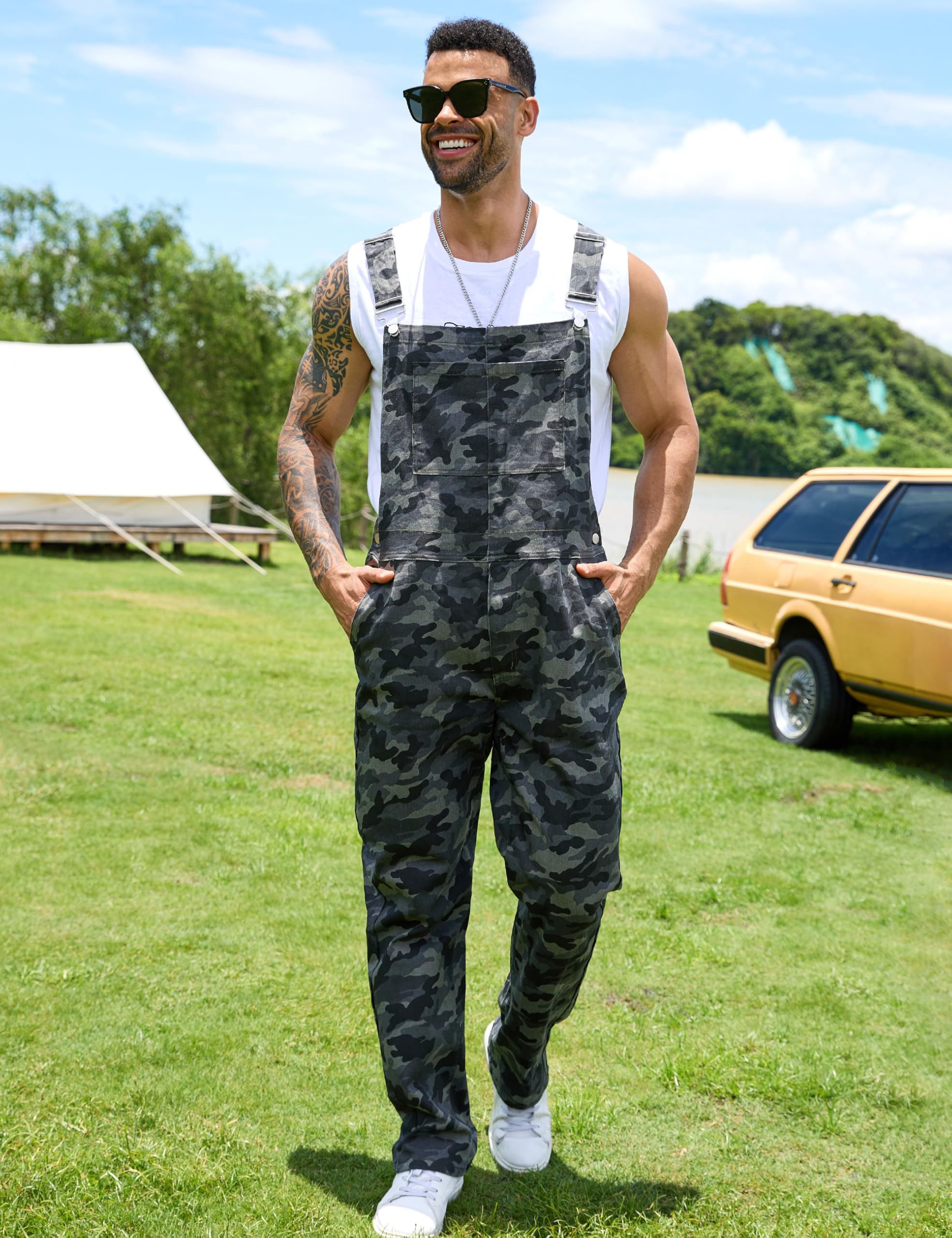 Yuanbang Camo Bibs Overalls for Men Adjustable Straps Work Utility Coveralls Camouflage Jumpsuit