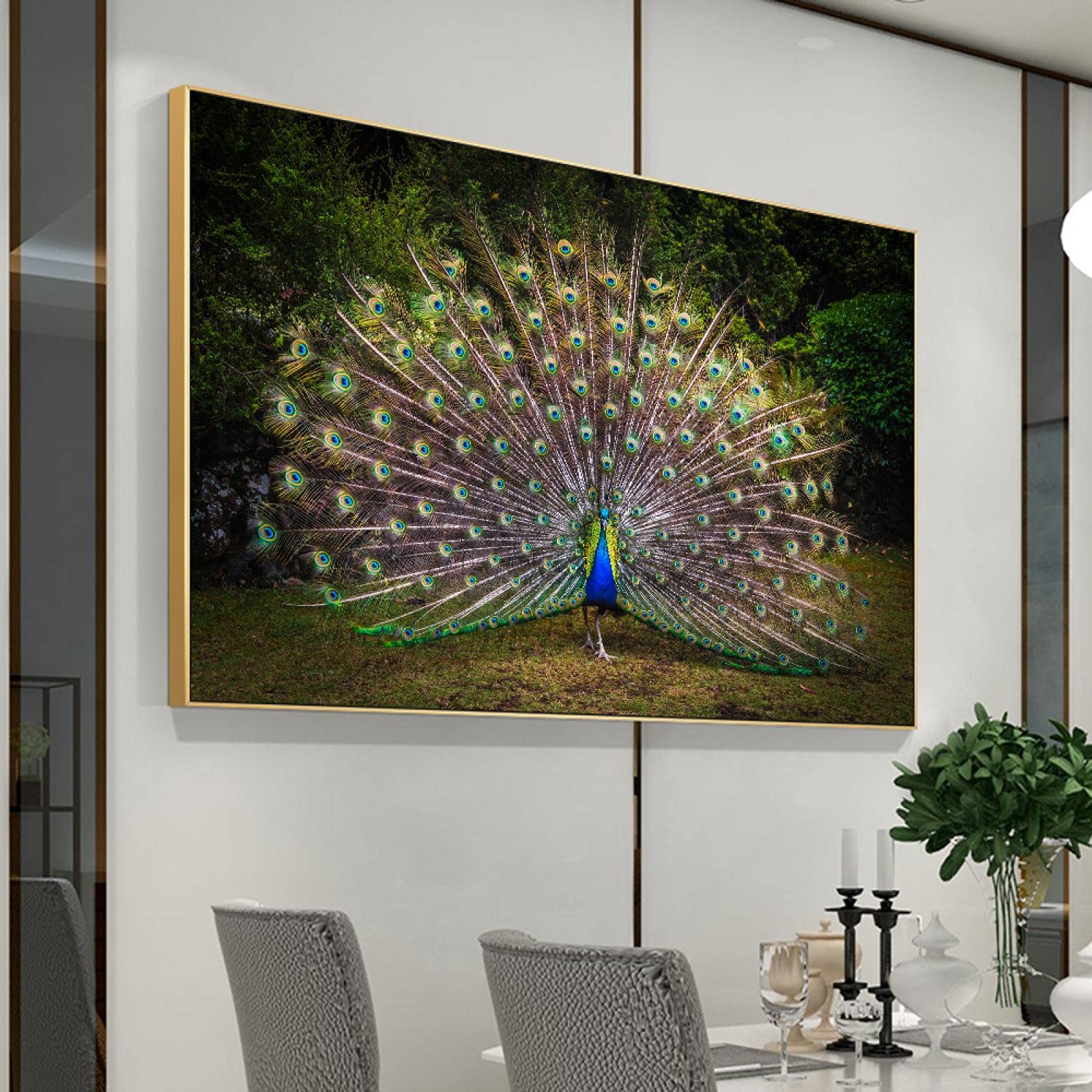 Cuadro En Lienzo XXL Pintura de animales modernos sobre lienzo Póster de pavo real de plumas azules salvajes e impresiones Arte de pared para decoración del hogar Obras de arte 80x120cm Sin marco
