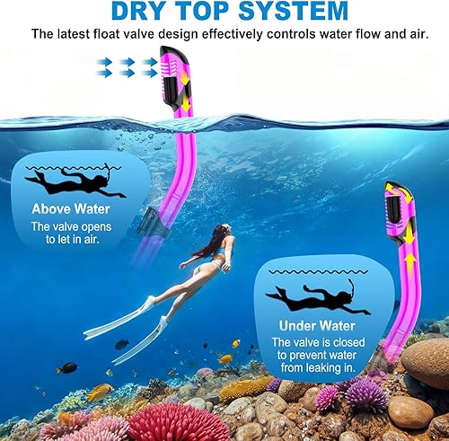Miniatura 7 de Equipo de esnórquel para adultos, conjunto de esnórquel máscara de buceo con tubo seco superior, gafas de natación para adultos con cubierta nasal,