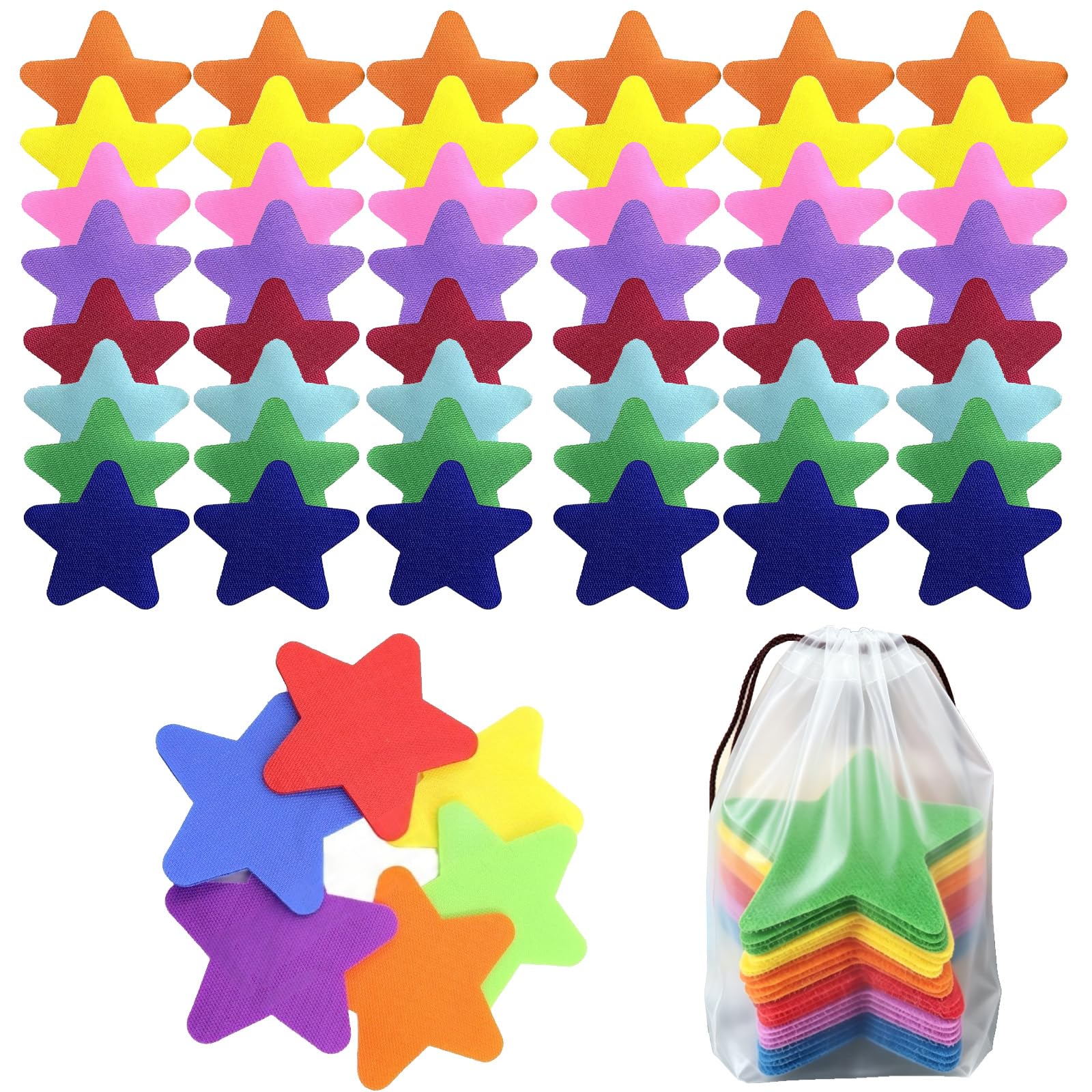 40Pcs Carpet Spots for Classroom, Floor Markers for Teaching and Training Activities, Star-Shaped Spots in Eight Colours with Storage Bag, Ideal for Classroom Seating and Game Organisation