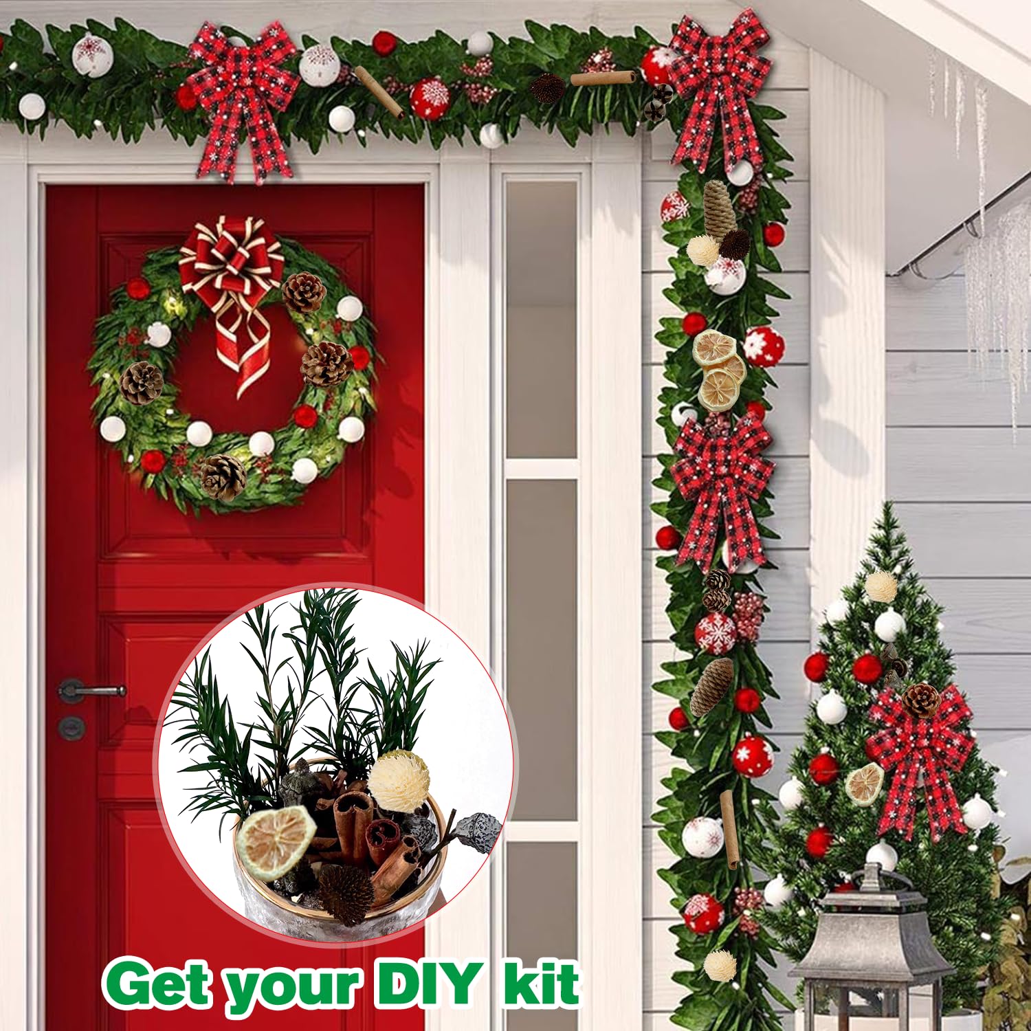 Prmape Decorazioni Corona Avvento, Potpourri Natalizio con Pigne Naturali Arance Essiccate Decorative, Cannella Stecche Decorative e 10M di Corda Per Natale Decorazione Ghirlanda Artigianato