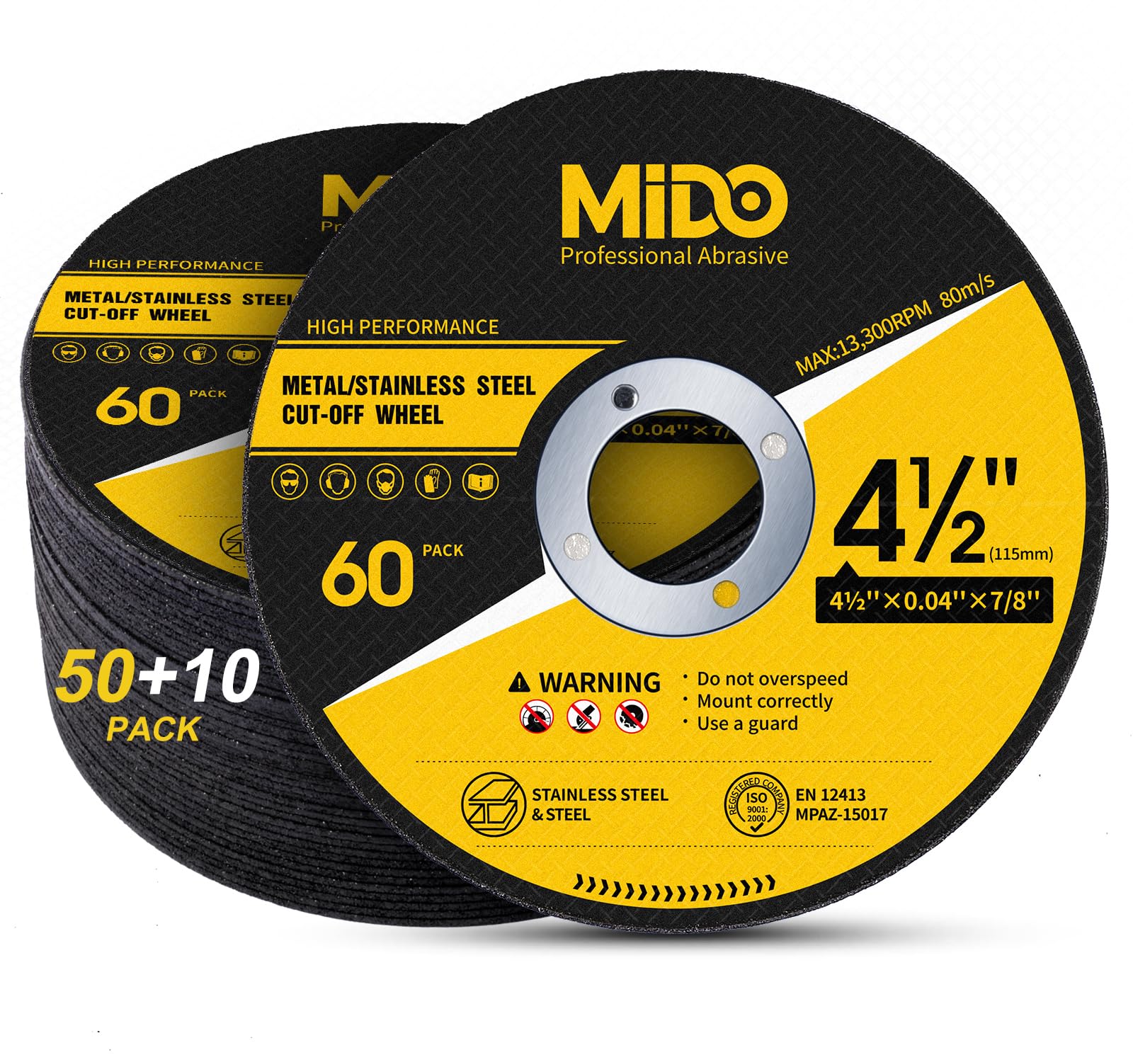 115 mm Cutting Disc 60-Piece Metal Fast Cutting Ultra Thin 1 mm Cutting Discs Stainless Steel Cut Off Wheel for Angle Grinder