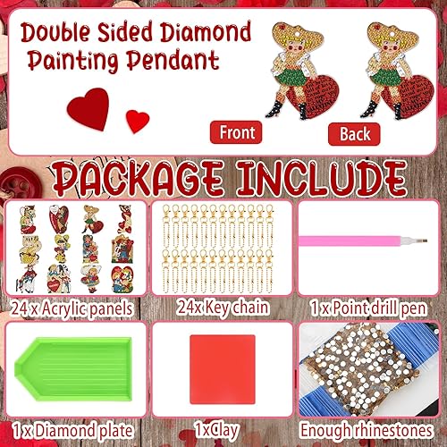 Miniatura 4 de Outus 24 llaveros de pintura de diamante de doble cara 5D Kit de llavero de diamante DIY para principiantes, niños y adultos, Cowboy