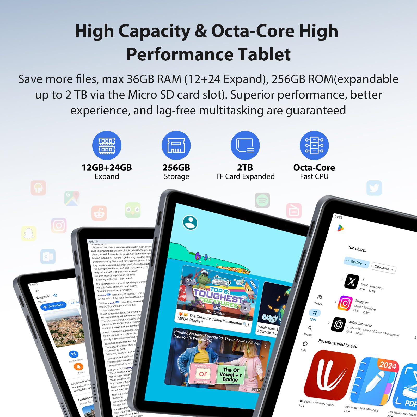 TIGERFU Tablet 11 Pollici, 2K Tablet con Tastiera e Mouse, 36GB RAM + 256GB ROM + TF 2TB, Doppia SIM + 5G/2.4G WiFi, Octa-Core 2.0 GHz, 8MP+13MP, 9580mAh, BT5.0, 2000 x 1200 Pixel (Grigio)