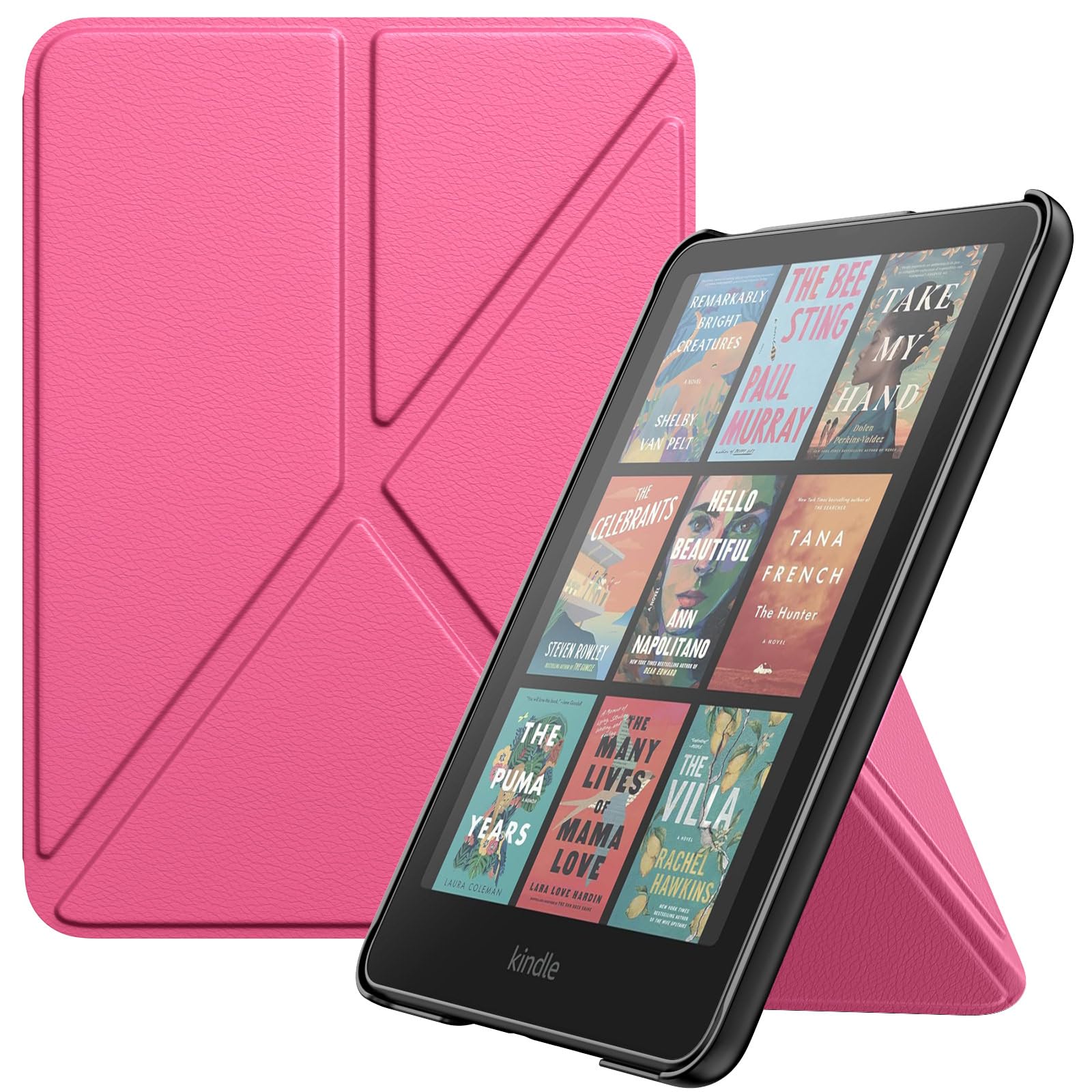 MoKo Funda para 7" Amazon Kindle Paperwhite 12ª Generación 2024, Kindle Colorsoft 2024/2025, Cover Rígida con Soporte Tipo y Cubierta Trasera Magnética para PC, No Apta para Kobo, Magenta