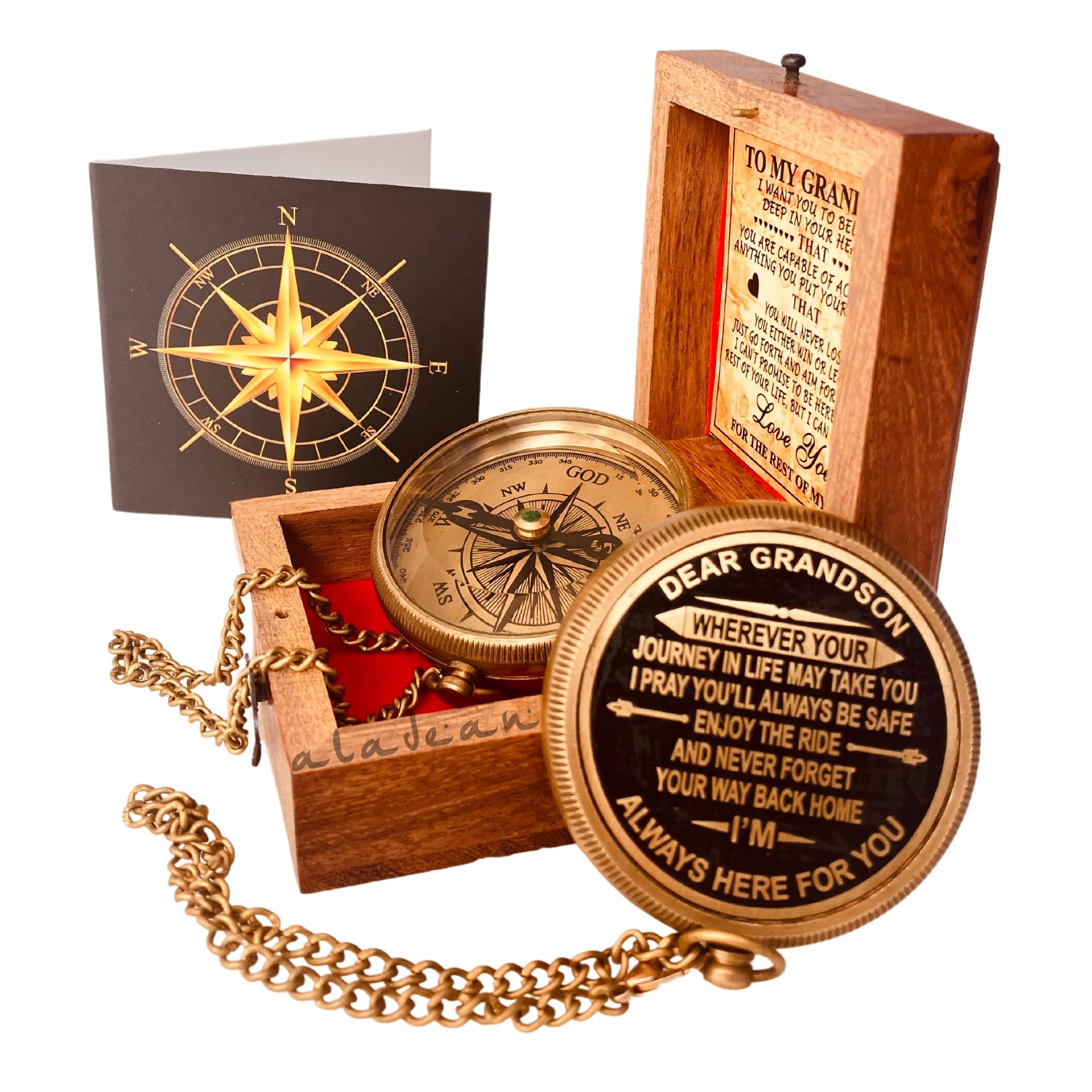 Brass Compass Engraved Quote | Memory Present for My Grandson's Birthday, Baptism, Graduation, Confirmation - Love Gift by Grandpa Grandma โ image 1