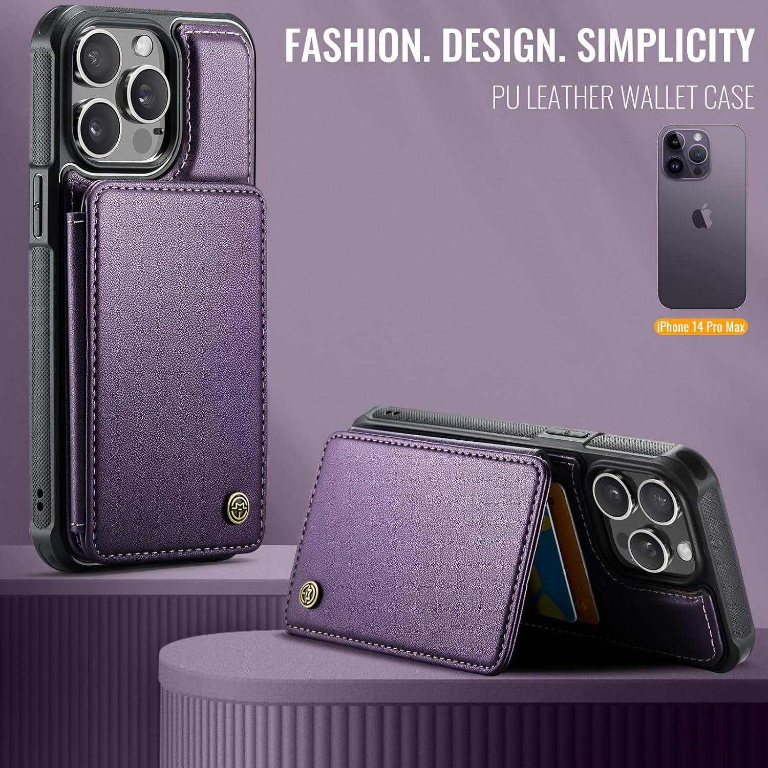 Vinich for iPhone 14 Pro Wallet Case with Card Holder, RFID Blocking Credit Slots Kickstand Shockproof Phone Cover Fit for iPhone 14 Pro 6.1" Purple - Image 8