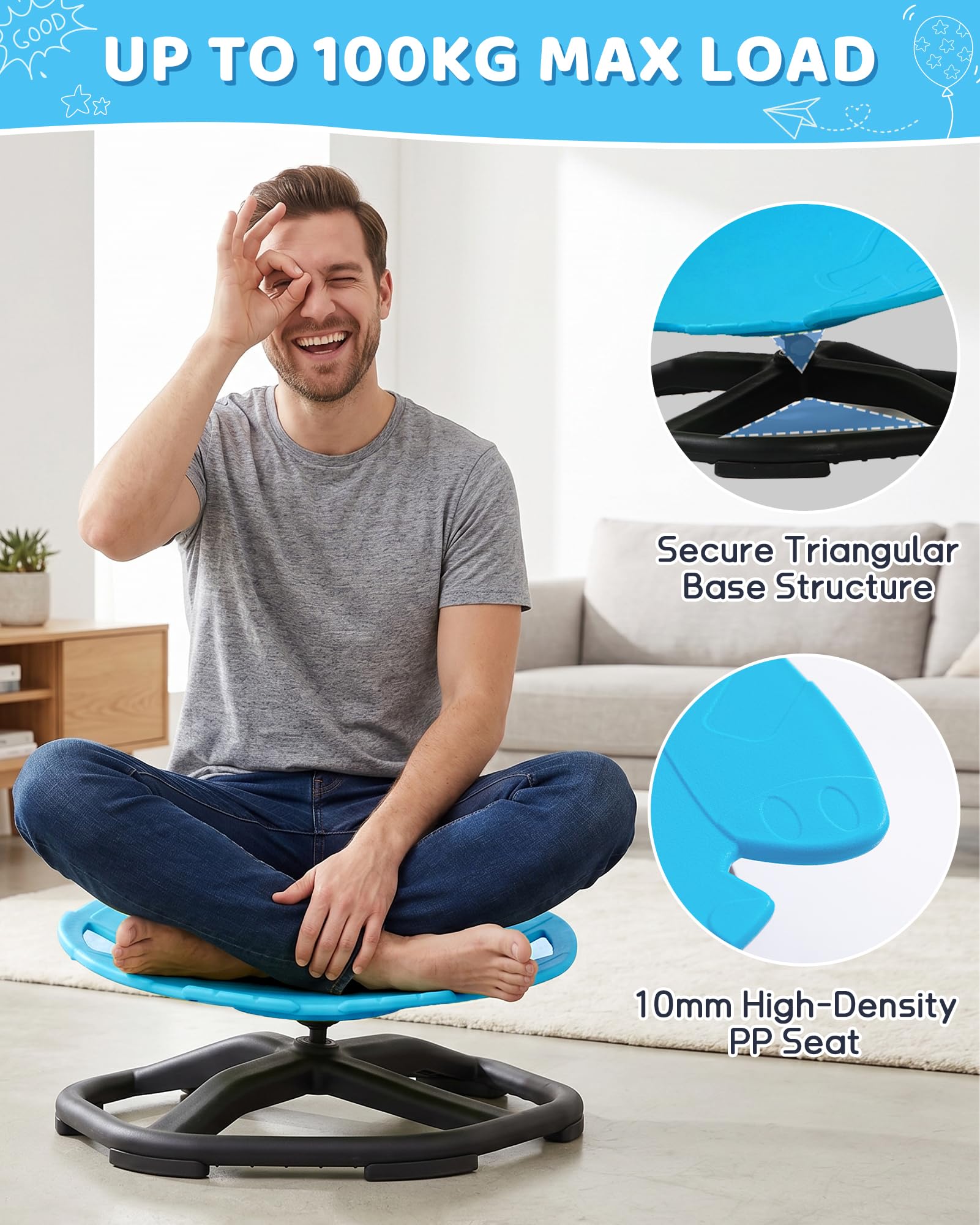 BEJOY Silla giratoria sensorial para autismo, silla giratoria para niños, juguetes sensoriales para autismo para niños pequeños, equipo sensorial para autismo para entrenamiento de coordinación física