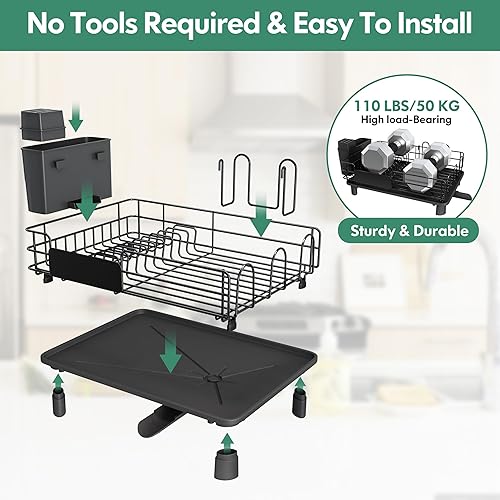Miniatura 6 de MAJALiS Escurridor de platos para fregadero de cocina, escurridor de platos de acero inoxidable duradero con tabla de drenaje, soporte para