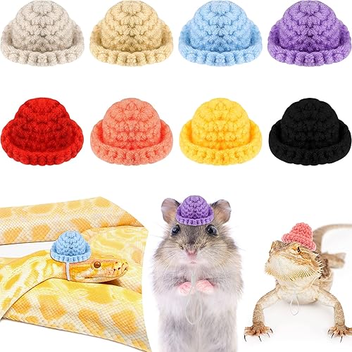 8 piezas de mini sombrero lindo para mascotas con correa elástica ajustable para la barbilla, hámster serpiente, lagarto, conejillo de indias,
