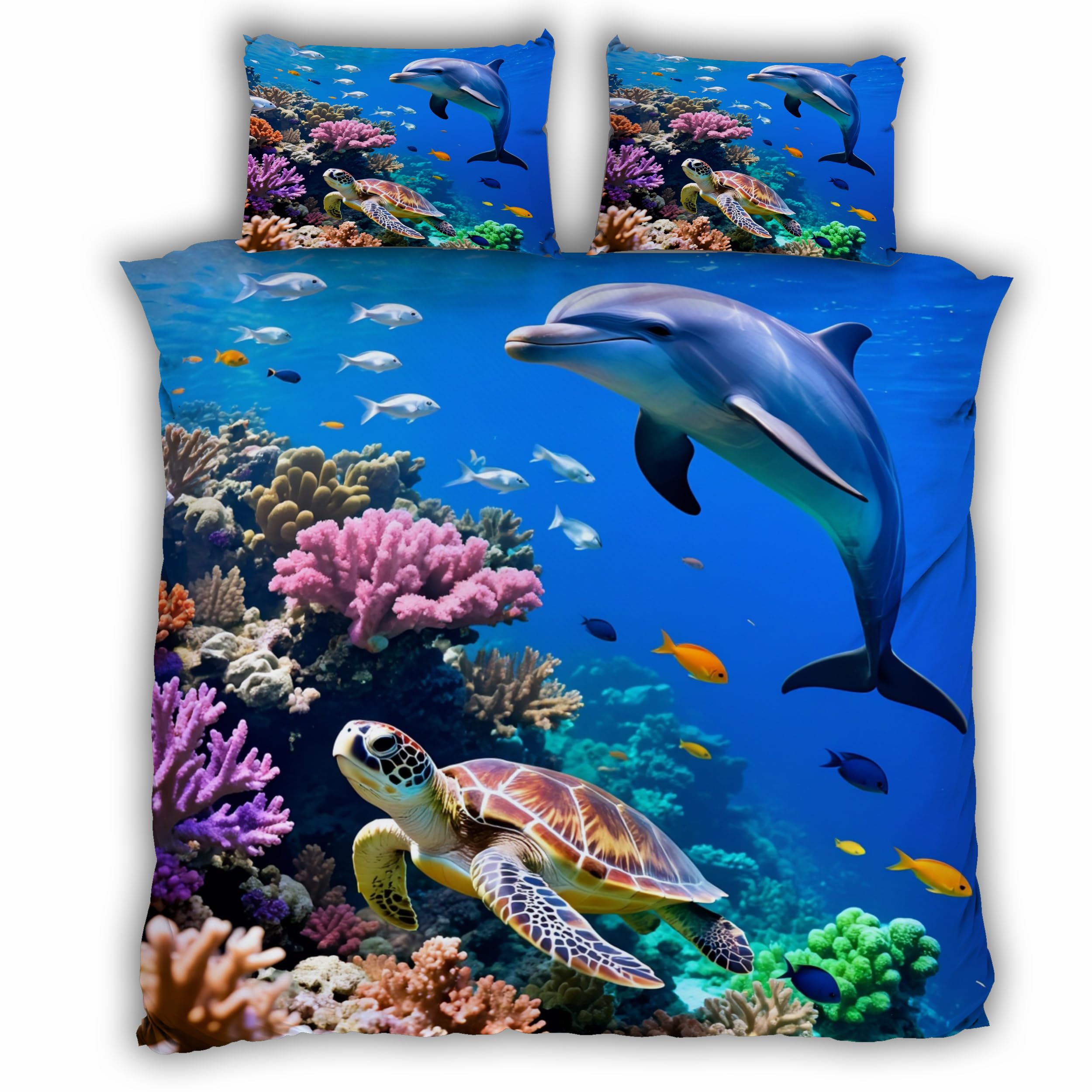 Linge de lit 220x240 dauphin 3D finitions haut de gamme fermeture éclair invisible