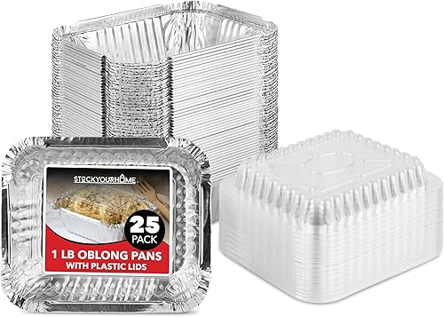 Miniatura 45 de Stock Your Home Sartenes de aluminio de 2 libras con tapas (paquete de 25) – Bandejas desechables y reciclables para llevar con tapas – Contenedores