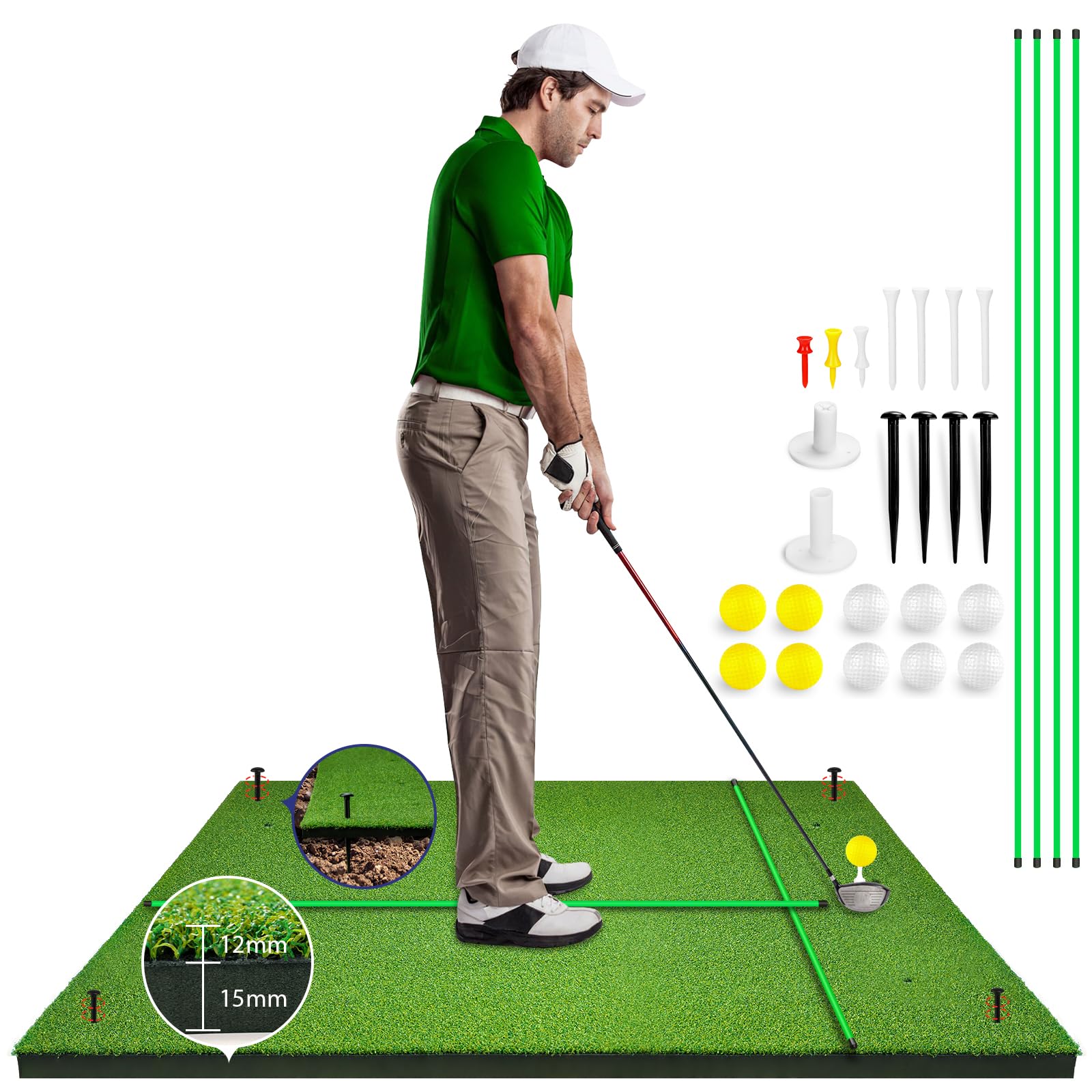 Eapele Golf Mat, Thicken 27mm Golf Hitting Mat Practice Outdoor Indoor