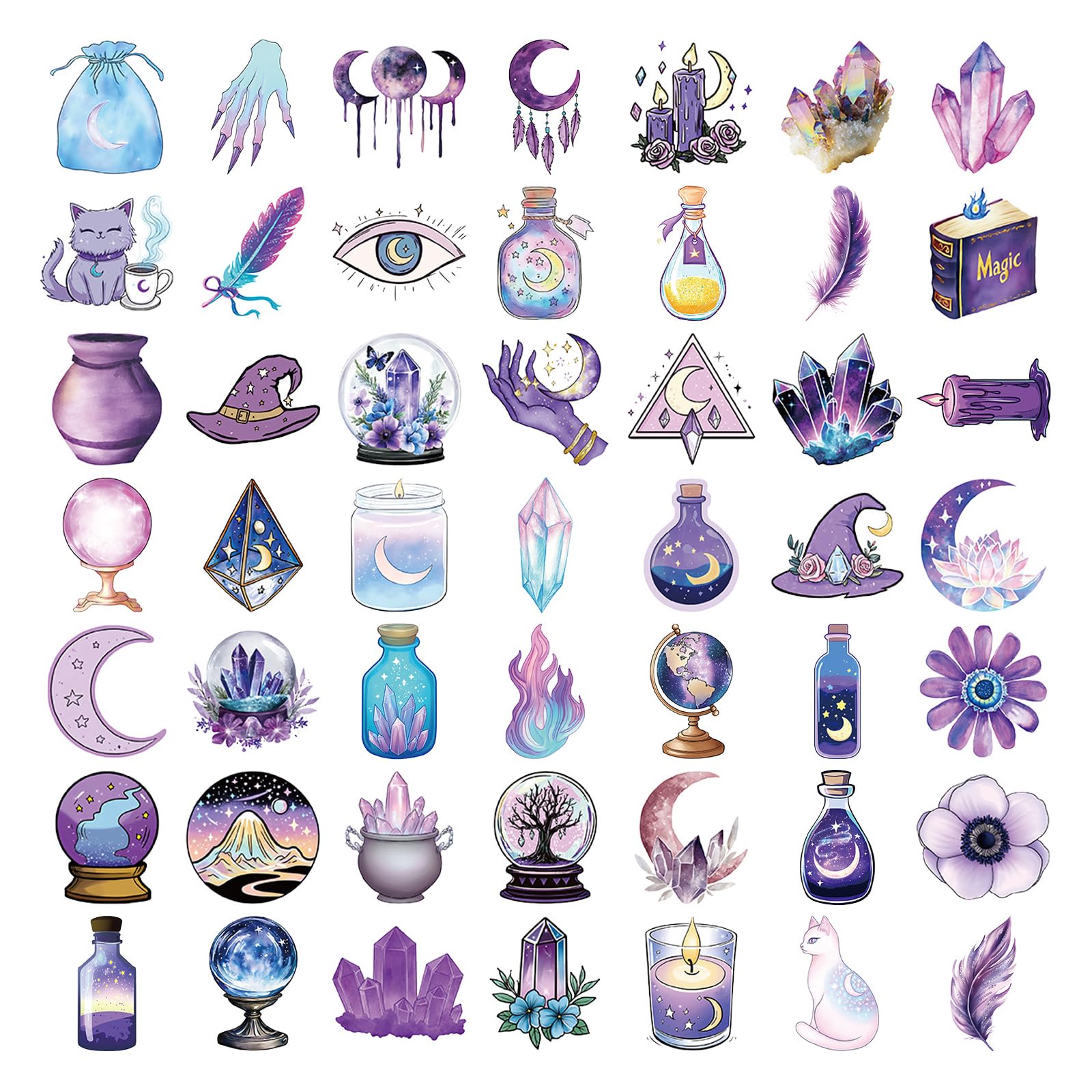 50Pcs Witch Theme Sticker Water Resistant Aesthetic for Water Bottle Laptop Car Scrapbooking Journal Photo Album Aesthetic