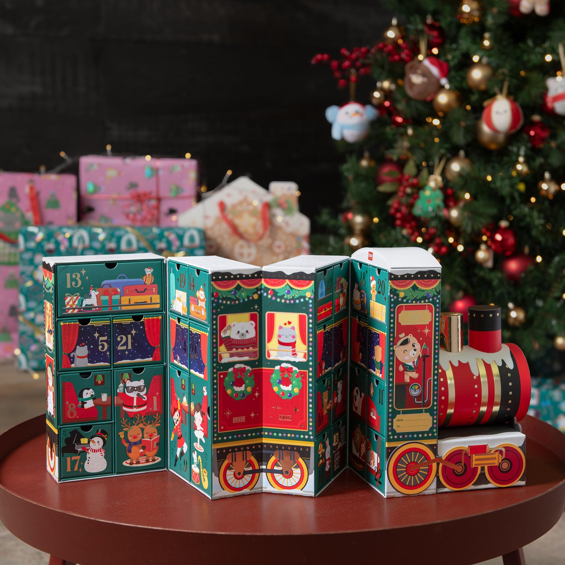 Legami - Adventskalender 2025, 24 Überraschungen, darunter 1 löschbarer Stift in limitierter Auflage, wiederverwendbar, langlebig, Details aus Folie und Glitzer, 33 x 39 x 6,7 cm