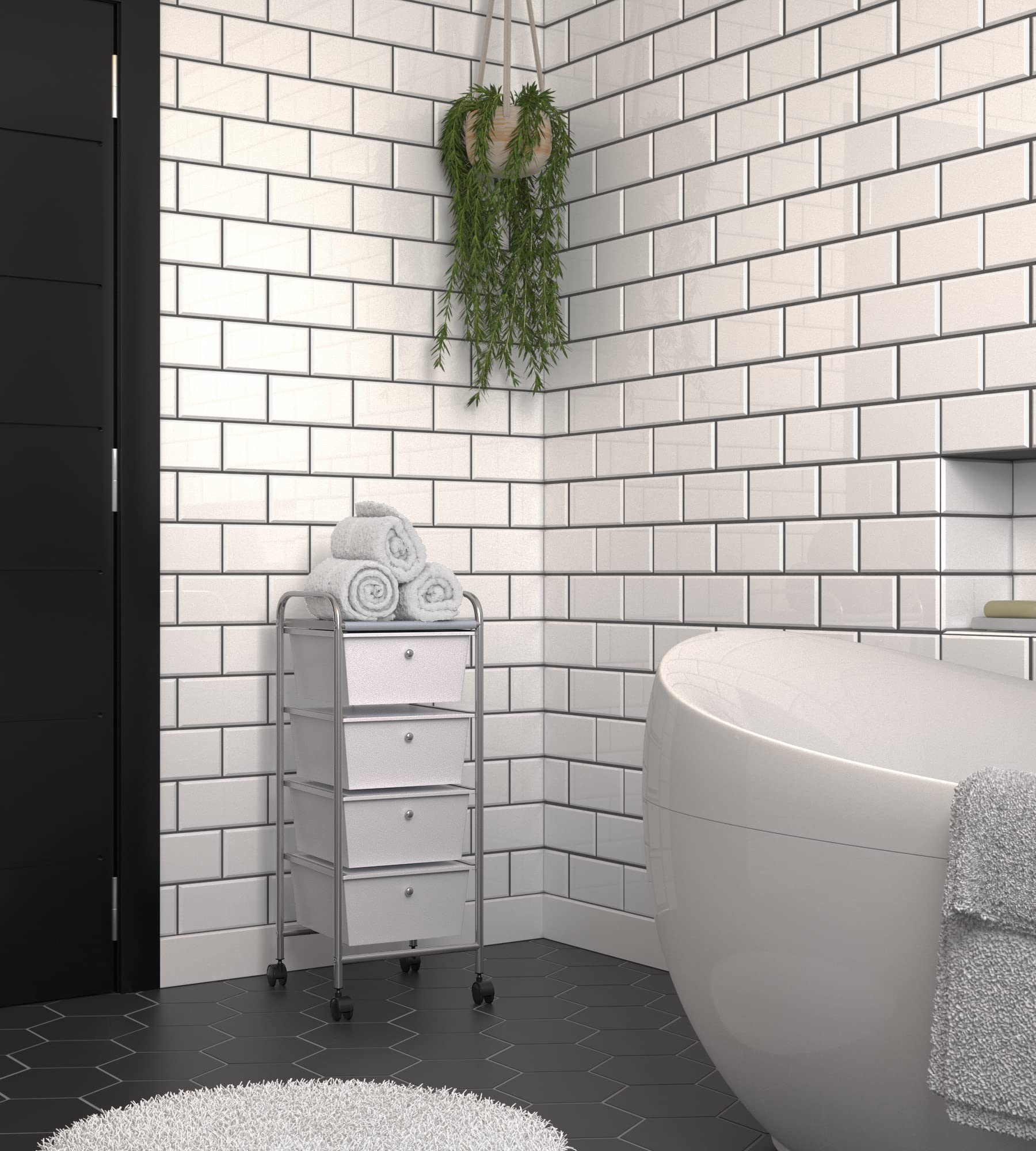 WENKO Wózek Messina z 4 szufladami – wózek łazienkowy, wózek domowy, stal, 33 x 80,5 x 39 cm, biały