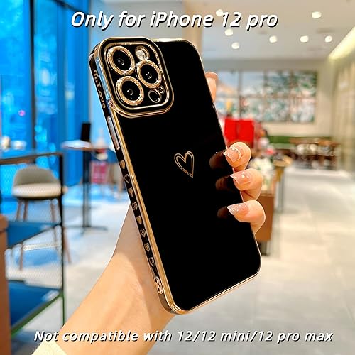 Miniatura 2 de Funda compatible con iPhone 12 Pro para mujeres y niñas, diseño estético, lindo, de lujo, moderno, de corazón dorado, delgada, de silicona, a prueba