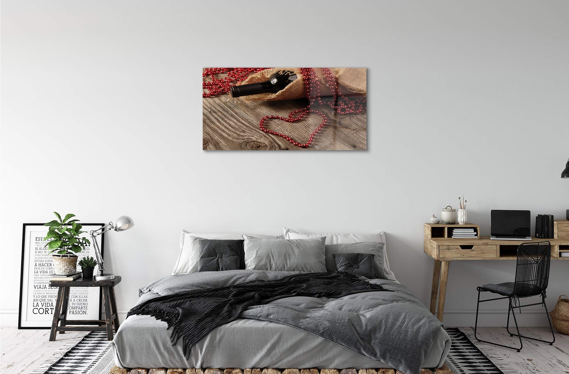 Tulup Cuadro de Cristal Vino 120x60cm Impresa Decoración De Pared Mural - Coral corazón del Vino