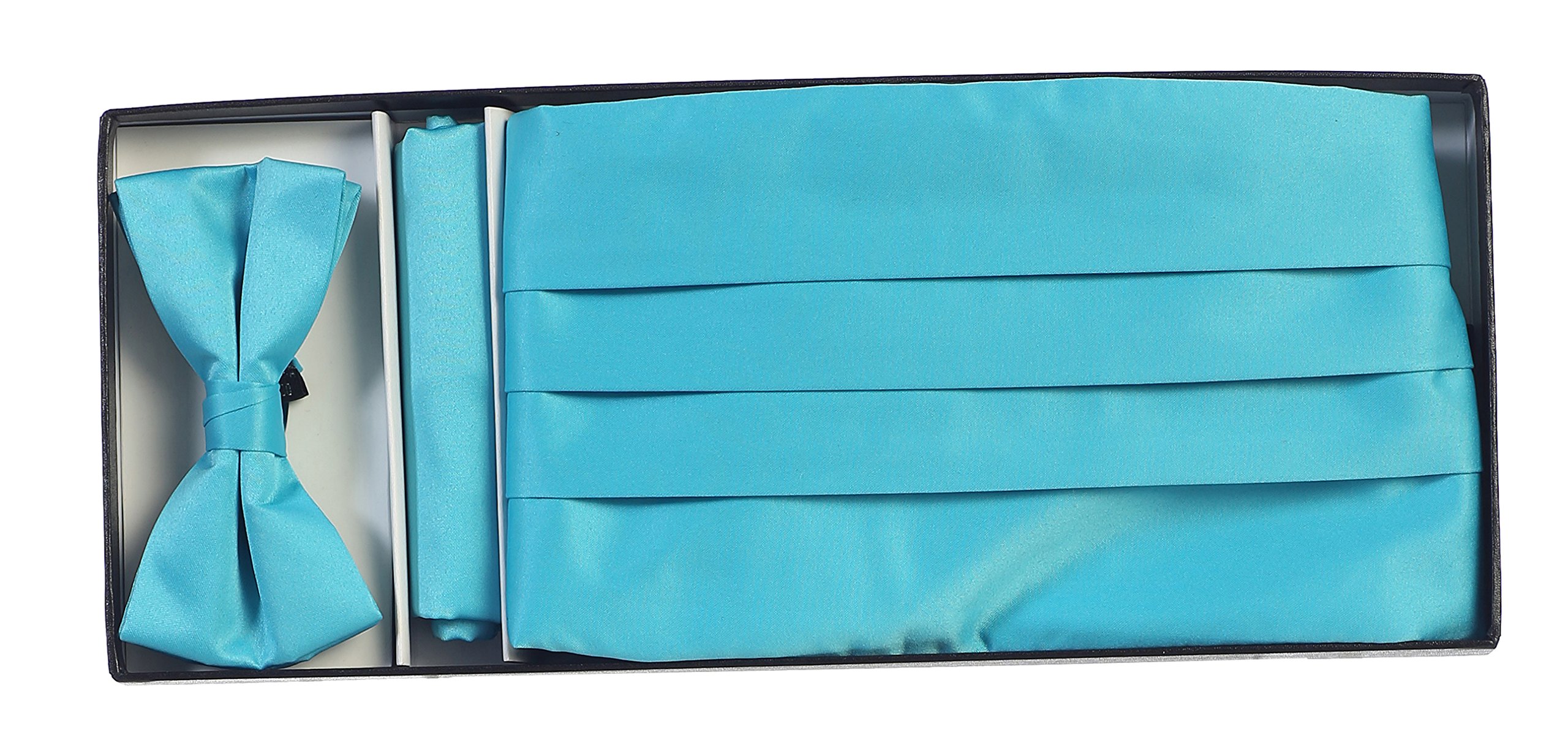 Gioberti Kids/Boys' Adjustable Satin Cummerbund Set With Formal Bow Tie and Pocket Square, Turquoise