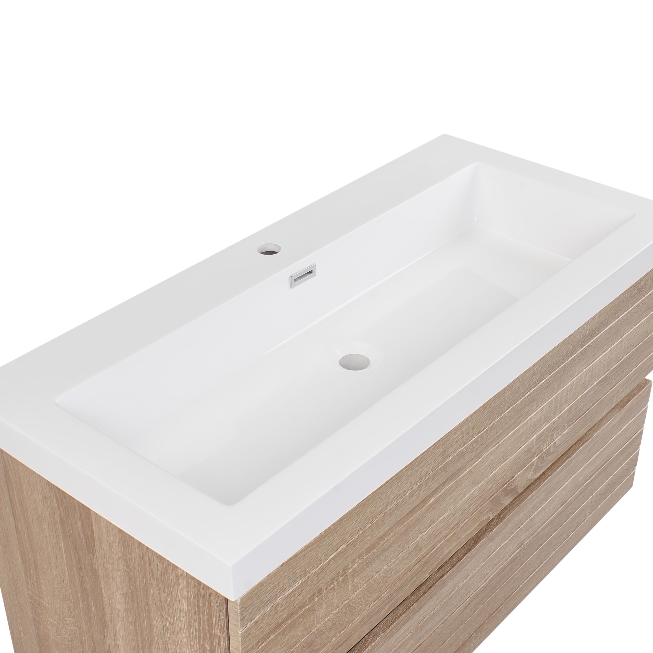 Beliani Mueble de baño suspendido con Lavabo de MDF 2 cajones 100 x 46 cm marrón Claro Urucu