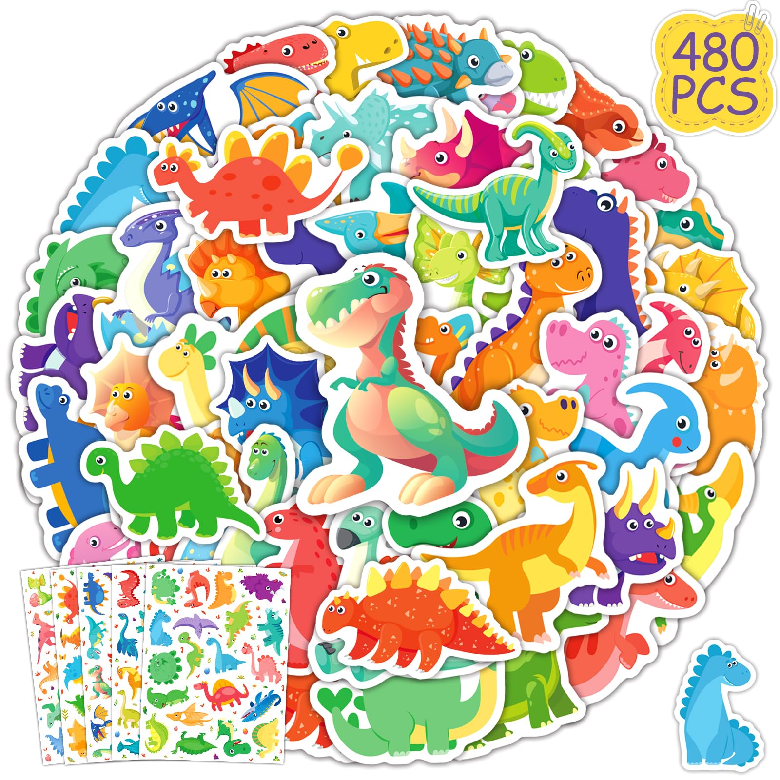 Calcomanías de dinosaurio impermeables para botellas de agua niños y adultos pack de 480