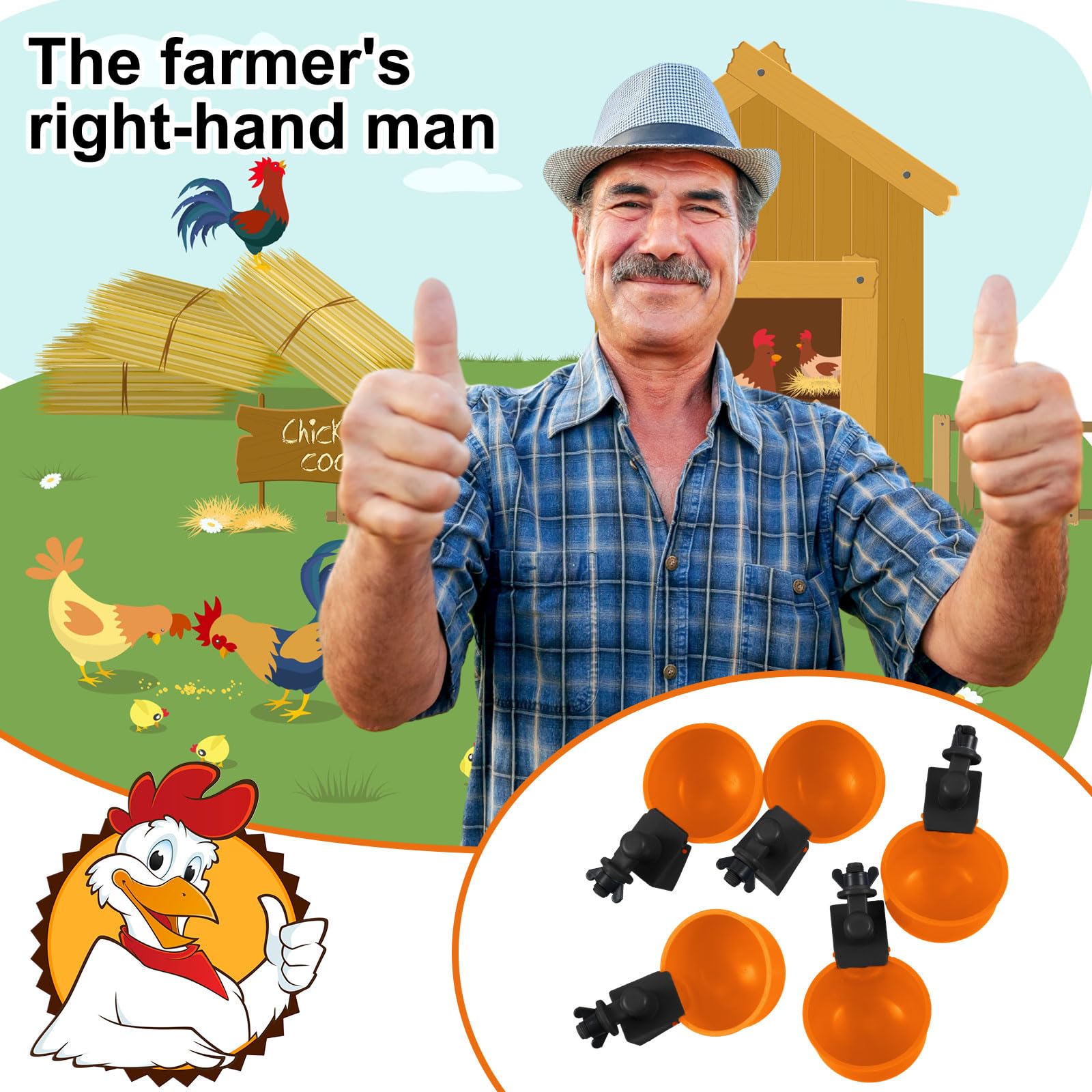 Tanlade 50 paquetes de bebedero de pollo, kit de riego automático para aves de corral, pato, ganso, pavo y conejito (naranja)