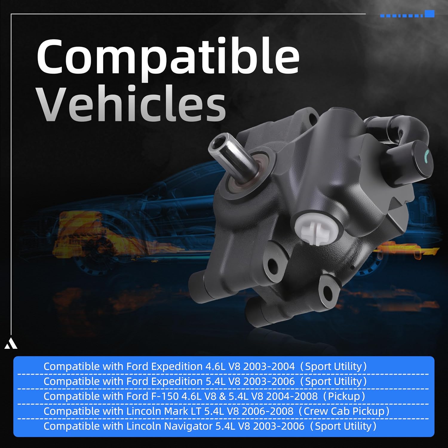 Power Steering Pump, for Ford Expedition/F-150 2003-2006, for Lincoln Mark/Navigator 2003-2008, 4.6L 5.4L V8, Power Assist Pump OE# 20-312, 20312, 96312, 2L7Z3A674CARM, 6L3Z3A674B