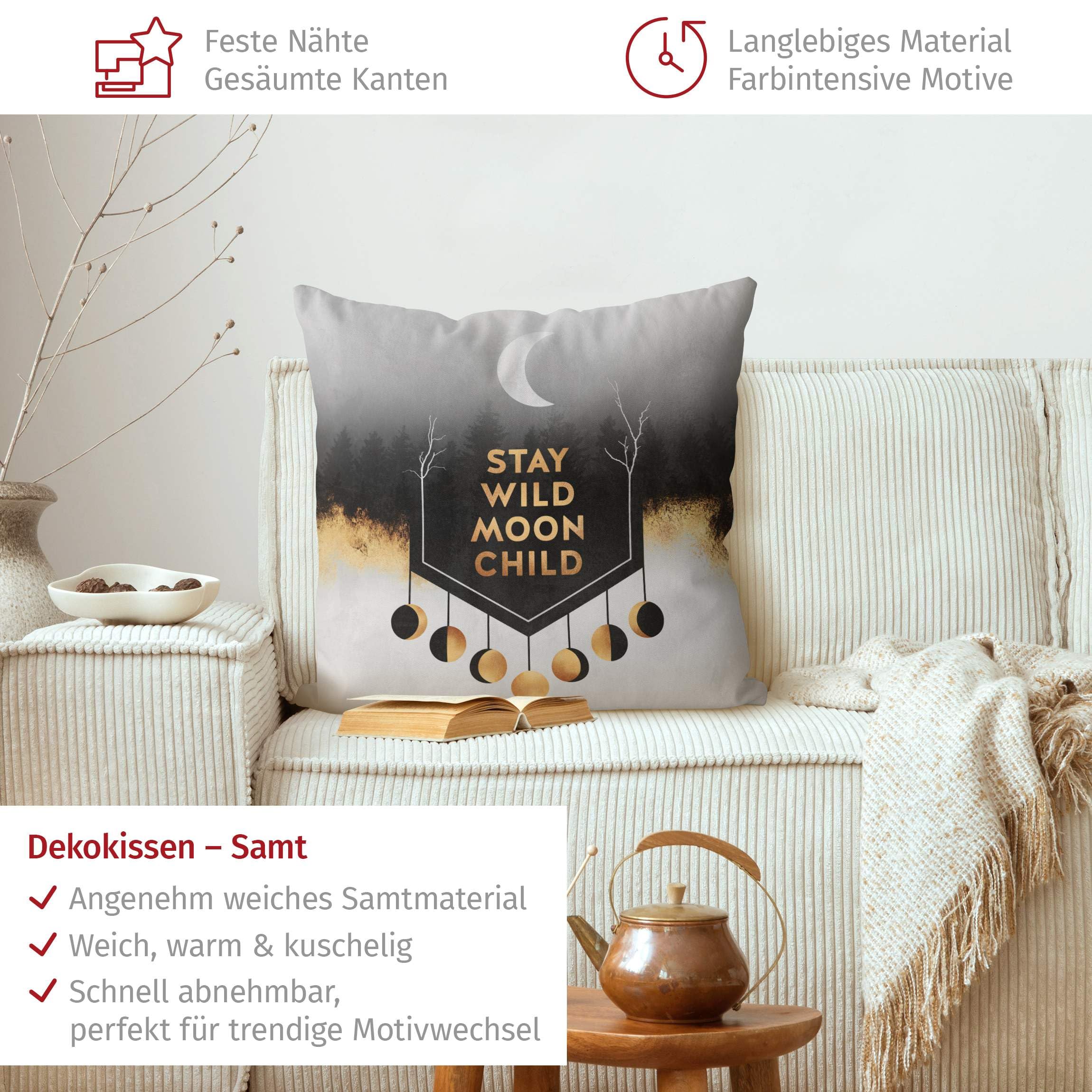 Deko Kissenhülle draußen/Outdoor waschbar Sprüche ohne Füllung Zierkissen - Made in Germany - Design Bezug Gold Sofakissen Aquarell Outdoor Sofa Bett 2107