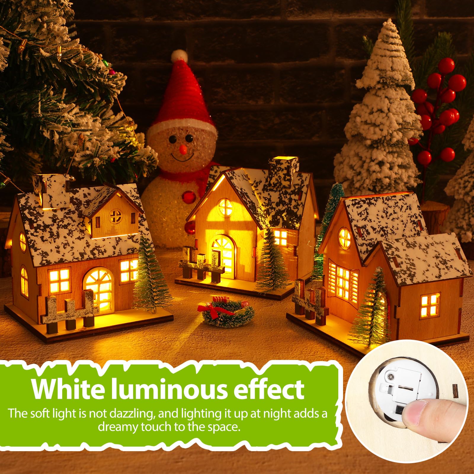 Toddmomy 3stücke Holzhäuser-Set mit Led-lichtern für Weihnachtsdorf-Dekoration Winter-Thema-Accessoires und Festliche Anlässe Rustikale Mini-weihnachtshäuser zum Aufstellen