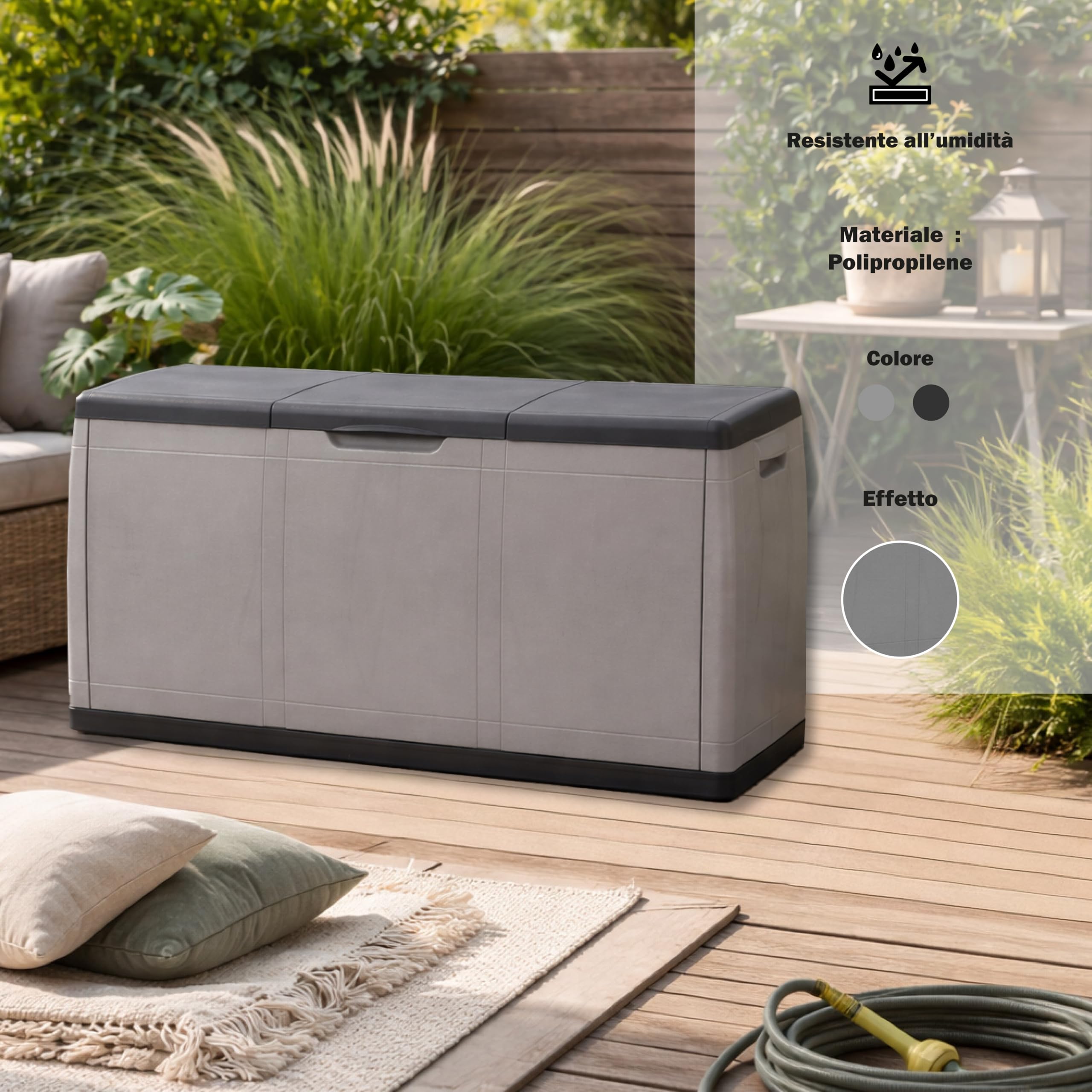 MA MAISON Baule Cassapanca Multiuso 414LT in PP 118x54x65h CM - Resistente ai Raggi UV, Apertura superiore, Contenitore, Organizzatore, Stoccaggio, Esterno, Interno, Made in Italy